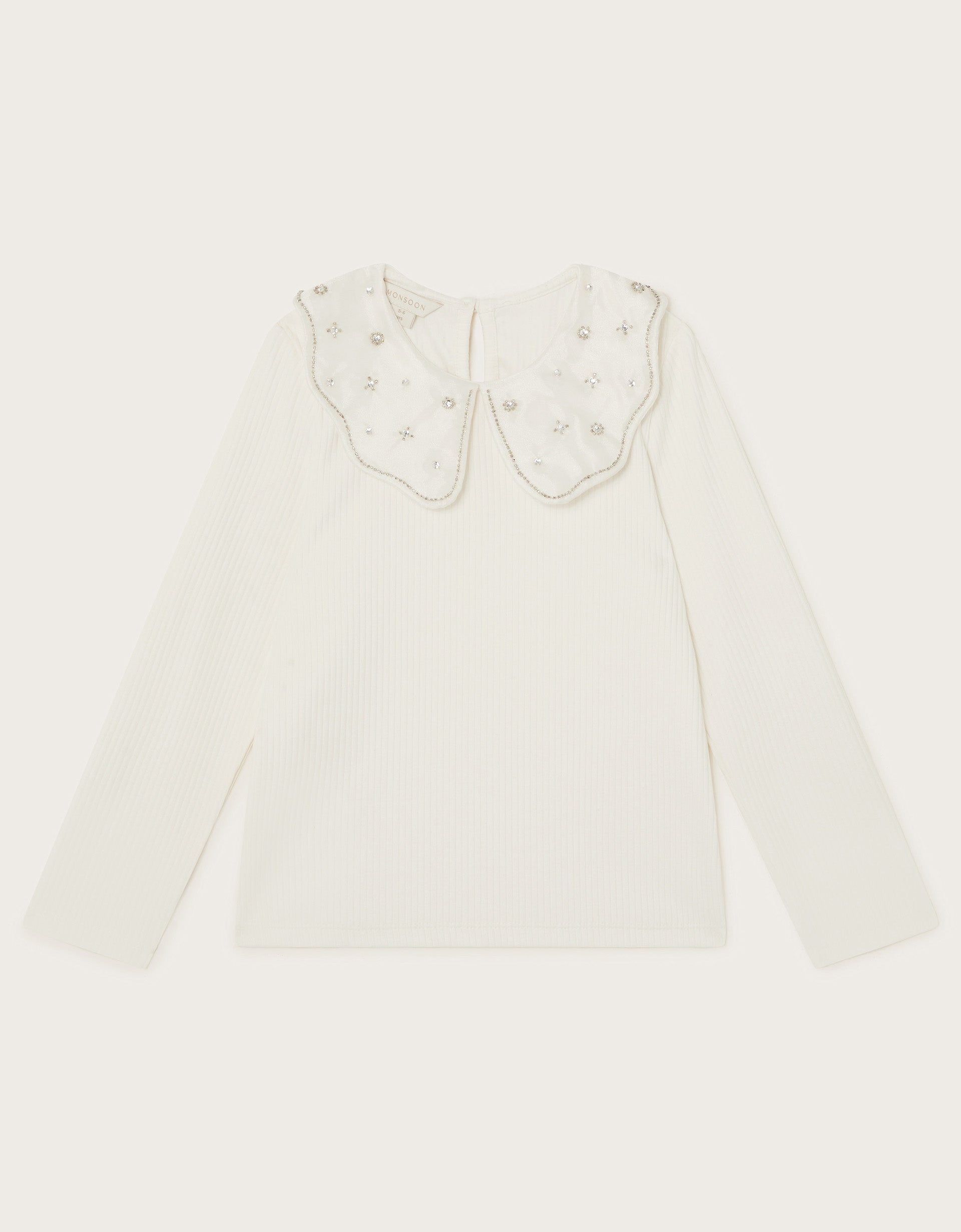 BLUZA - LS EMB COLLAR RIB TOP