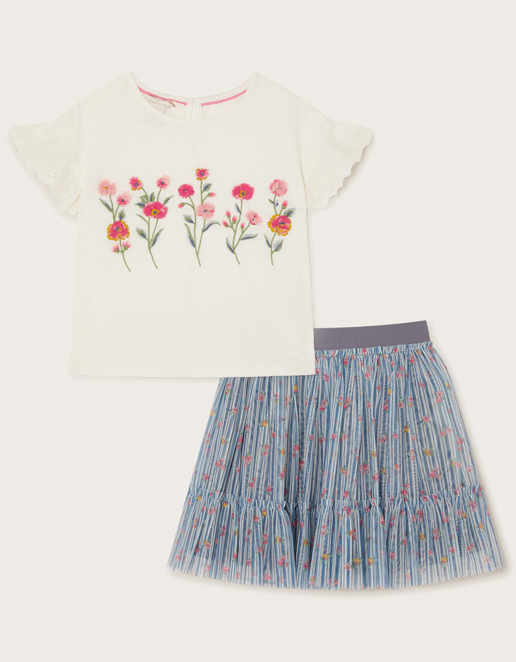 SET - FLORAL EMB MESH DISCO SET