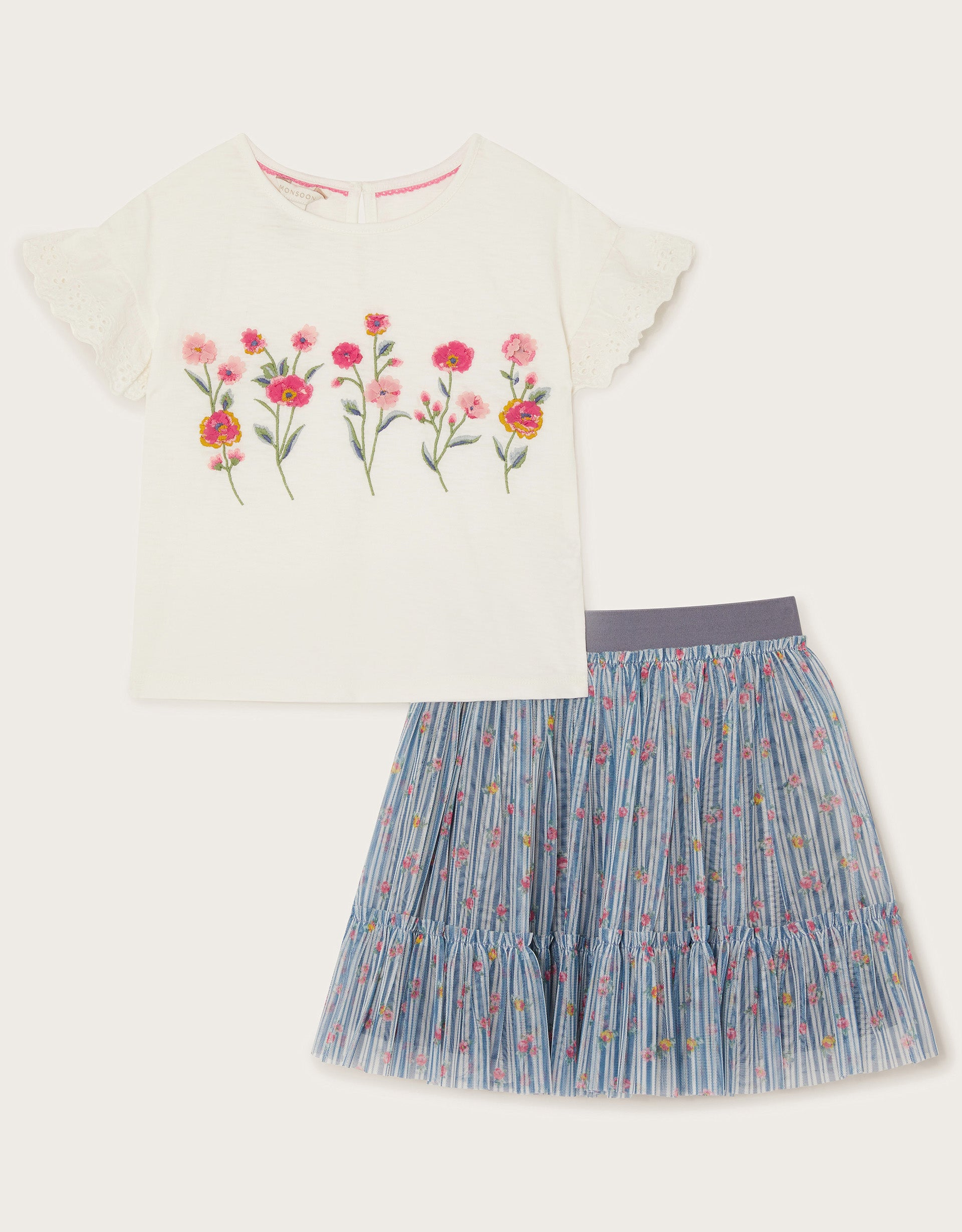 SET - FLORAL EMB MESH DISCO SET