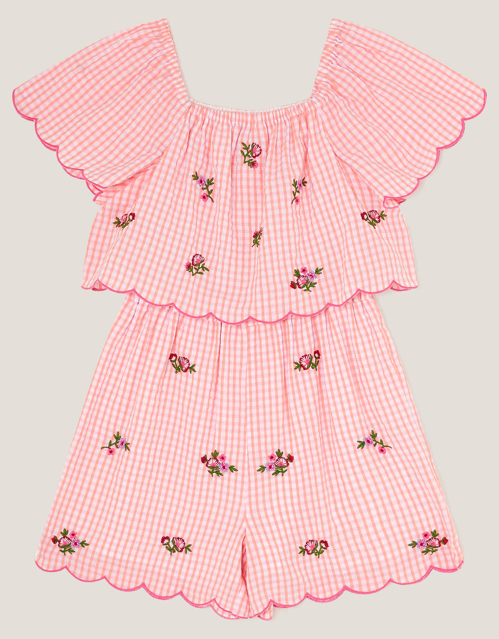 KOMBINEZON - GINGHAM EMB PLAYSUIT