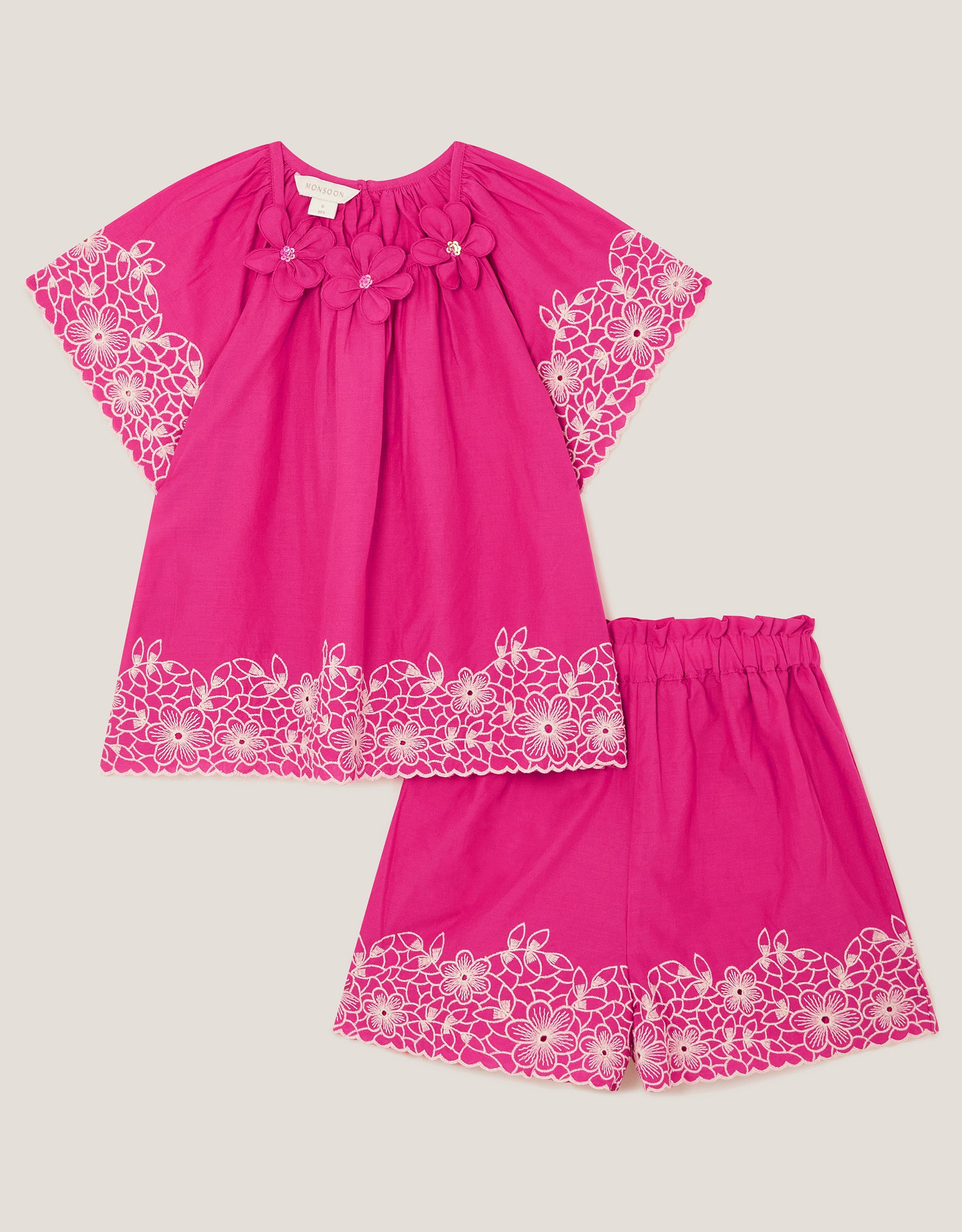 SET - HOT PINK EMB BLOUSE & SHO