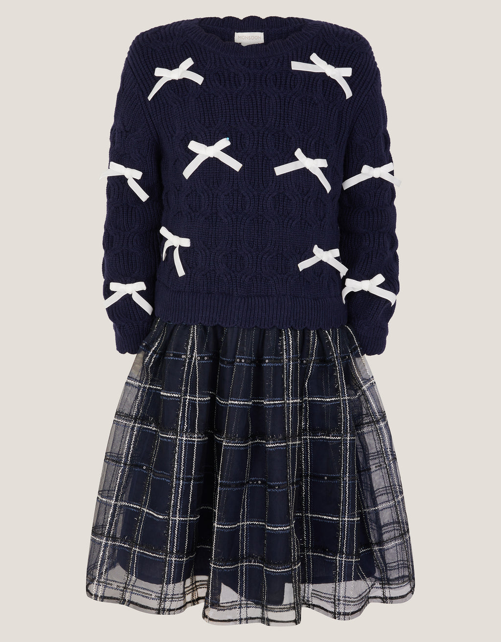 HALJINA - BOW KNIT 2IN1 CHECK DRESS