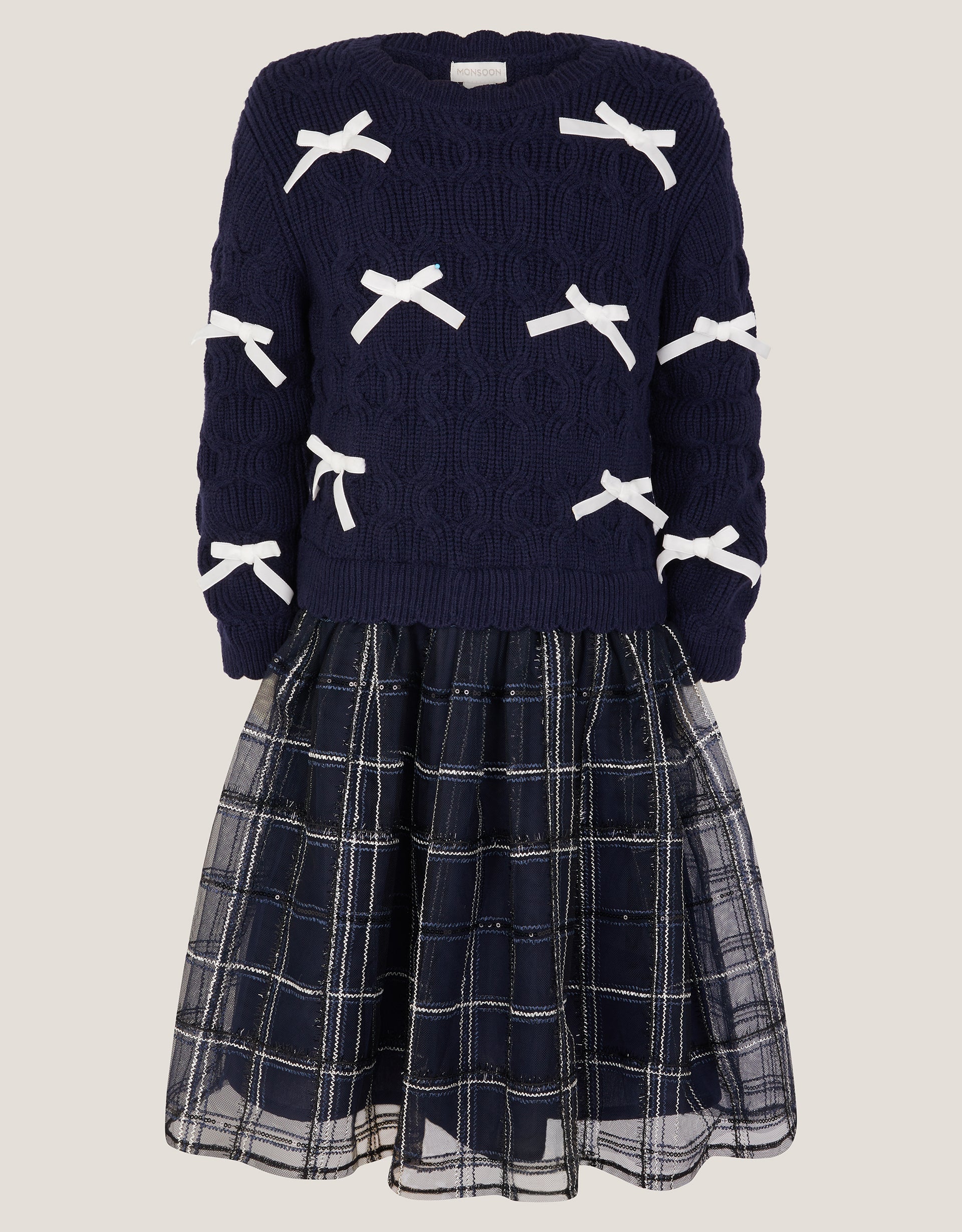 HALJINA - BOW KNIT 2IN1 CHECK DRESS