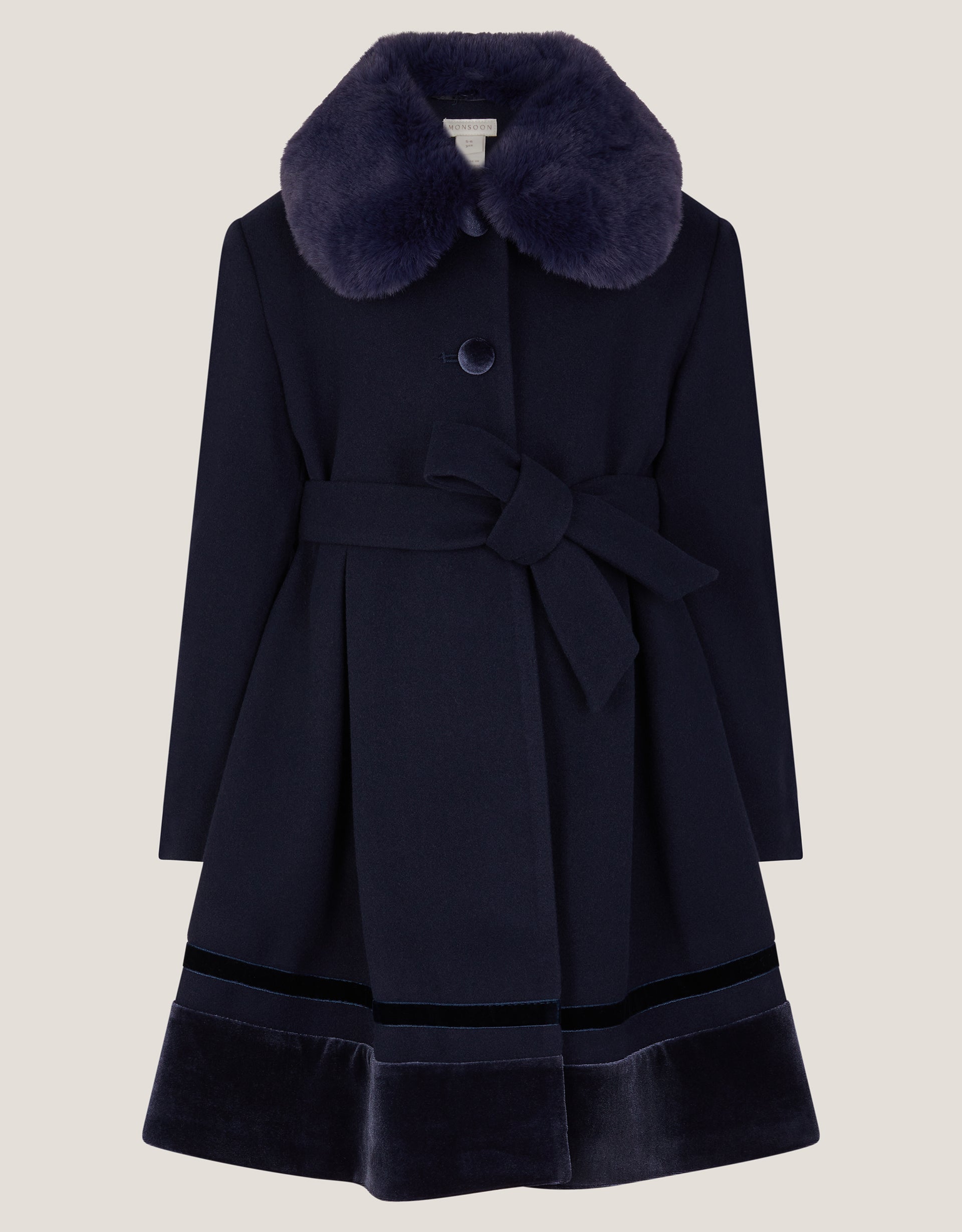 KAPUT - NAVY VELVET TRIM COAT