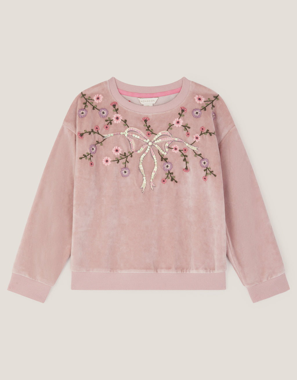 DUKS - VELOUR EMB BOW SWEAT TOP