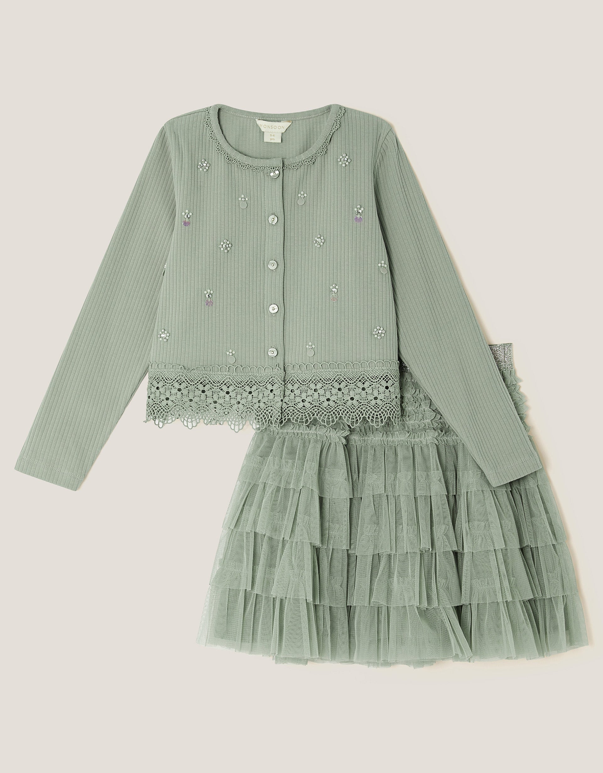 SET - EMB RIB CARDI MESH SKIRT