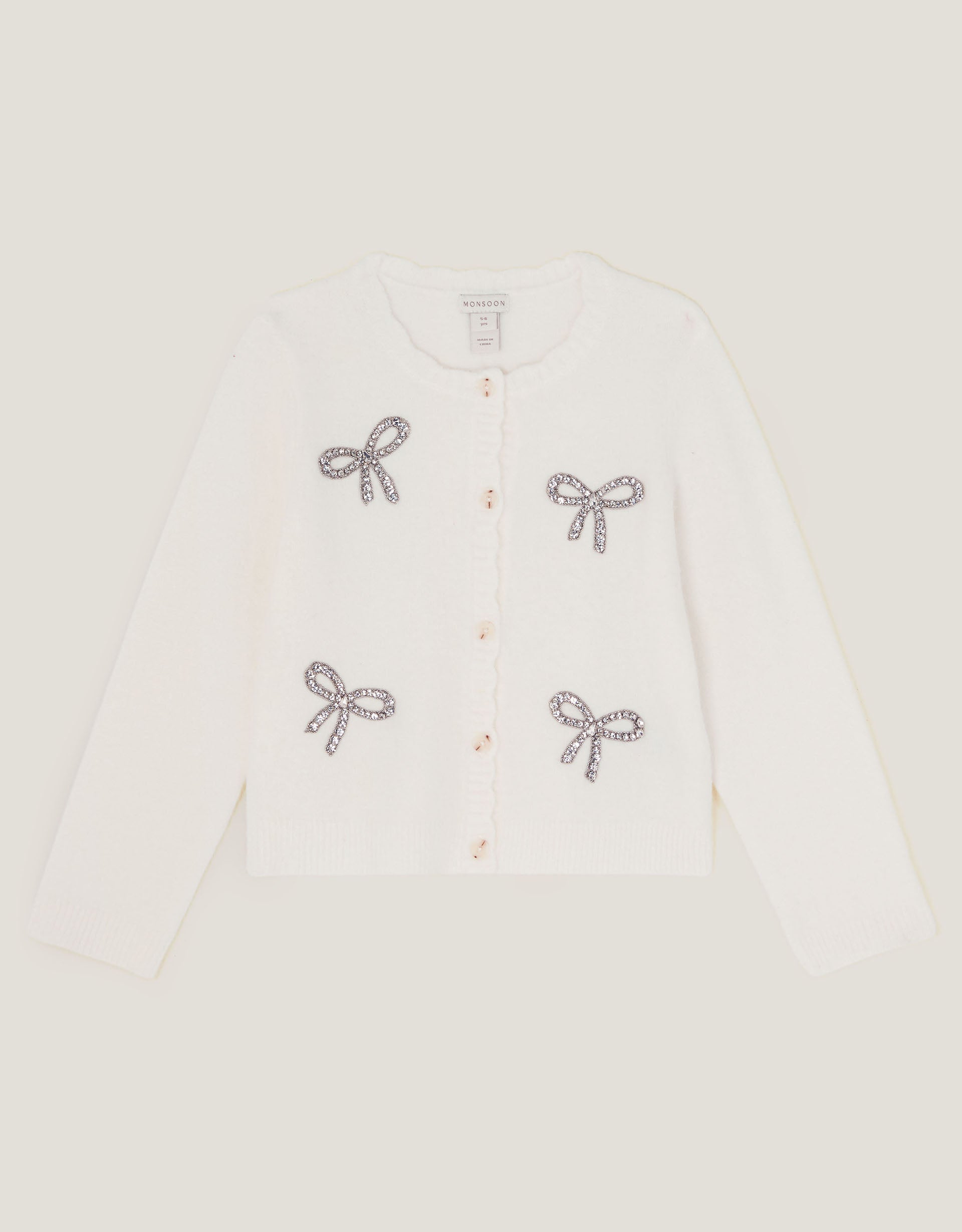 KARDIGAN - IVORY HOTFIX BOW CARDIGAN