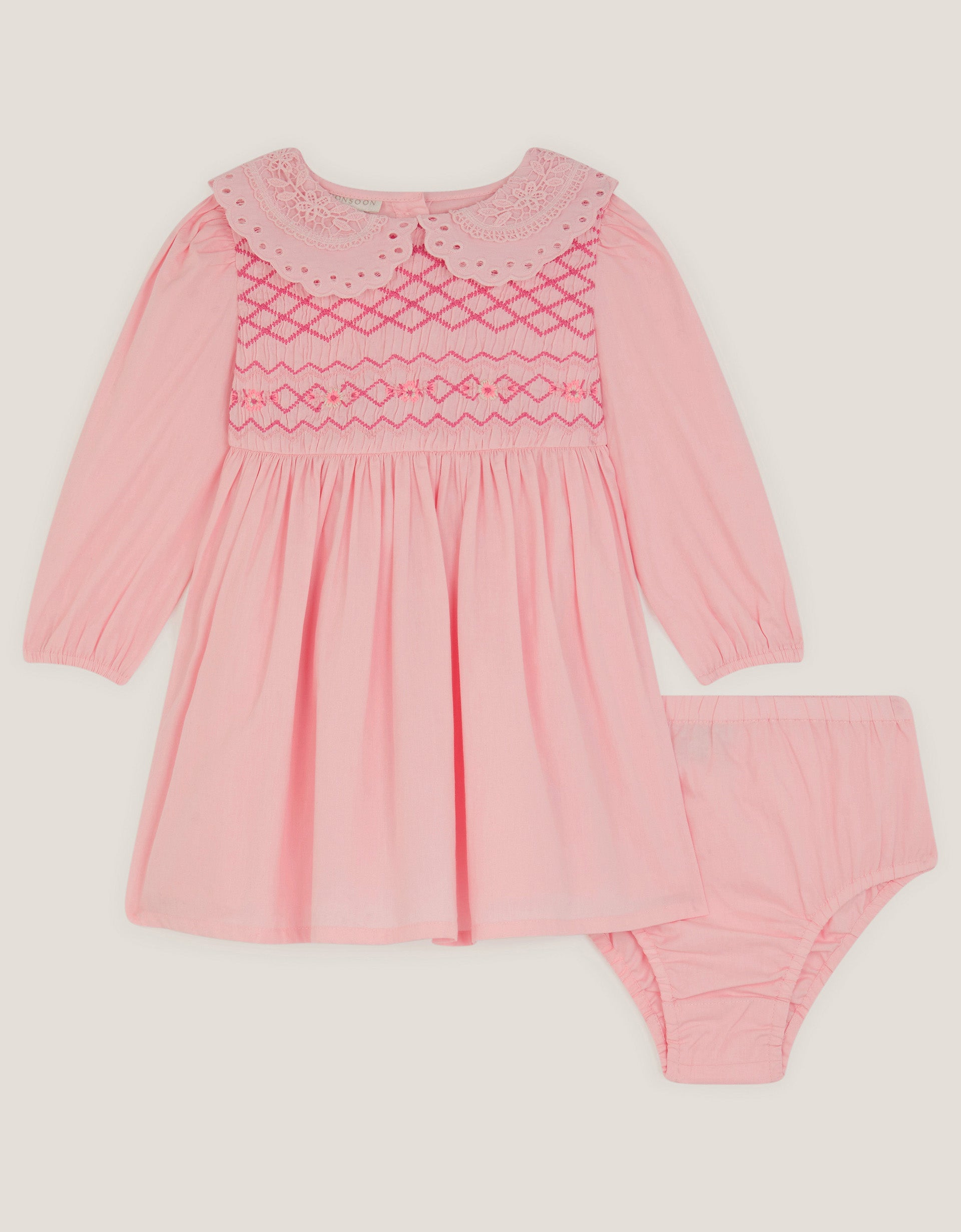 HALJINA - BABY PINK EMB SMOCK DRESS