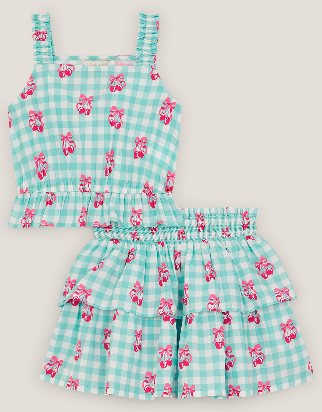 SET - GINGHAM CHERRY SKIRT SET