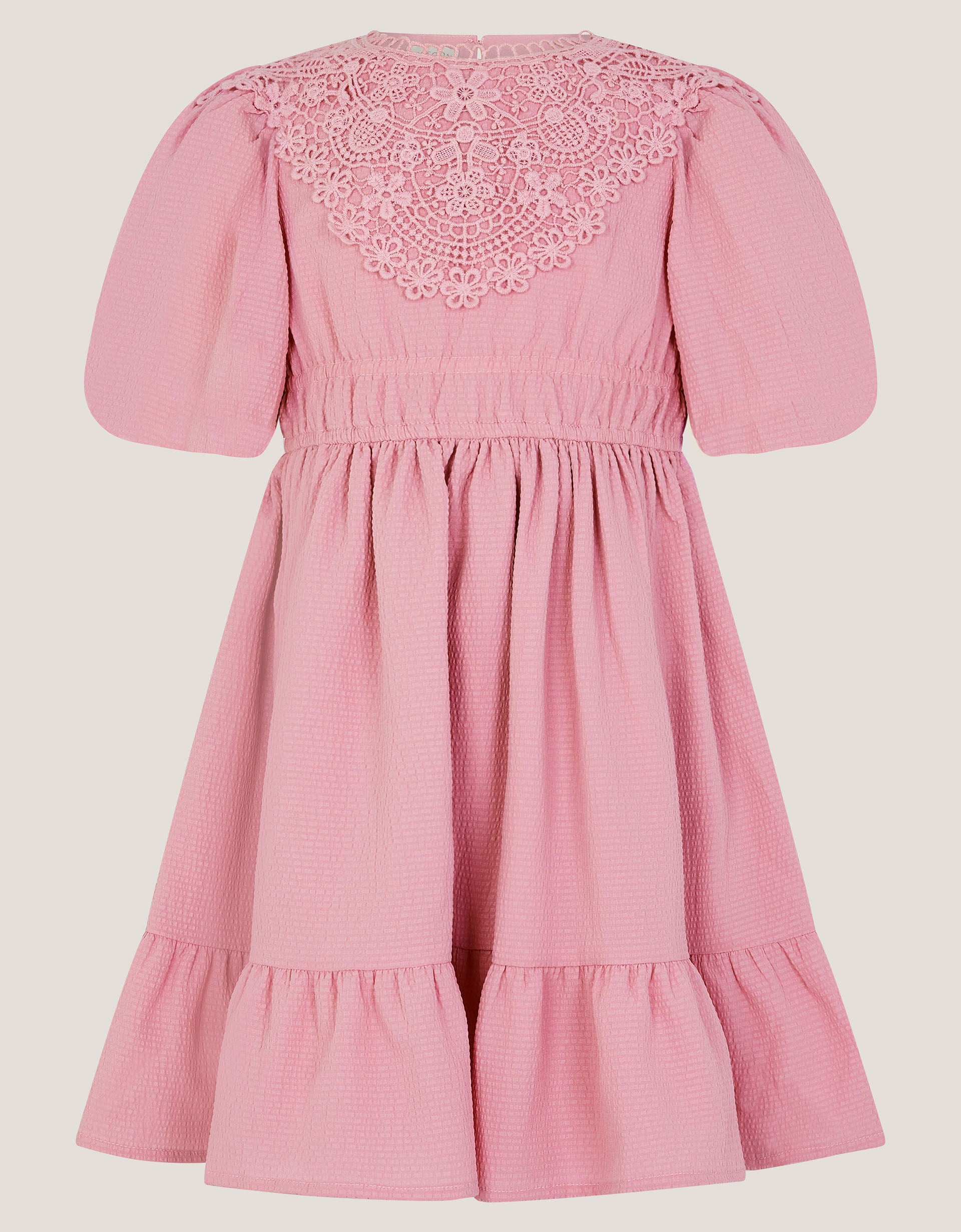 HALJINA - PINK CROCHET YOKE DRESS