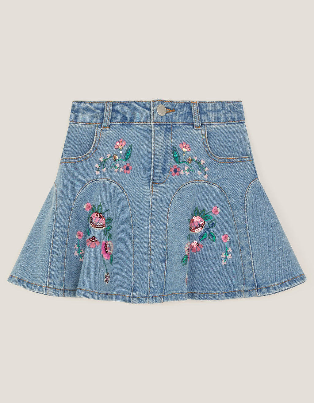 SUKNJA - DENIM EMB GODET SKIRT