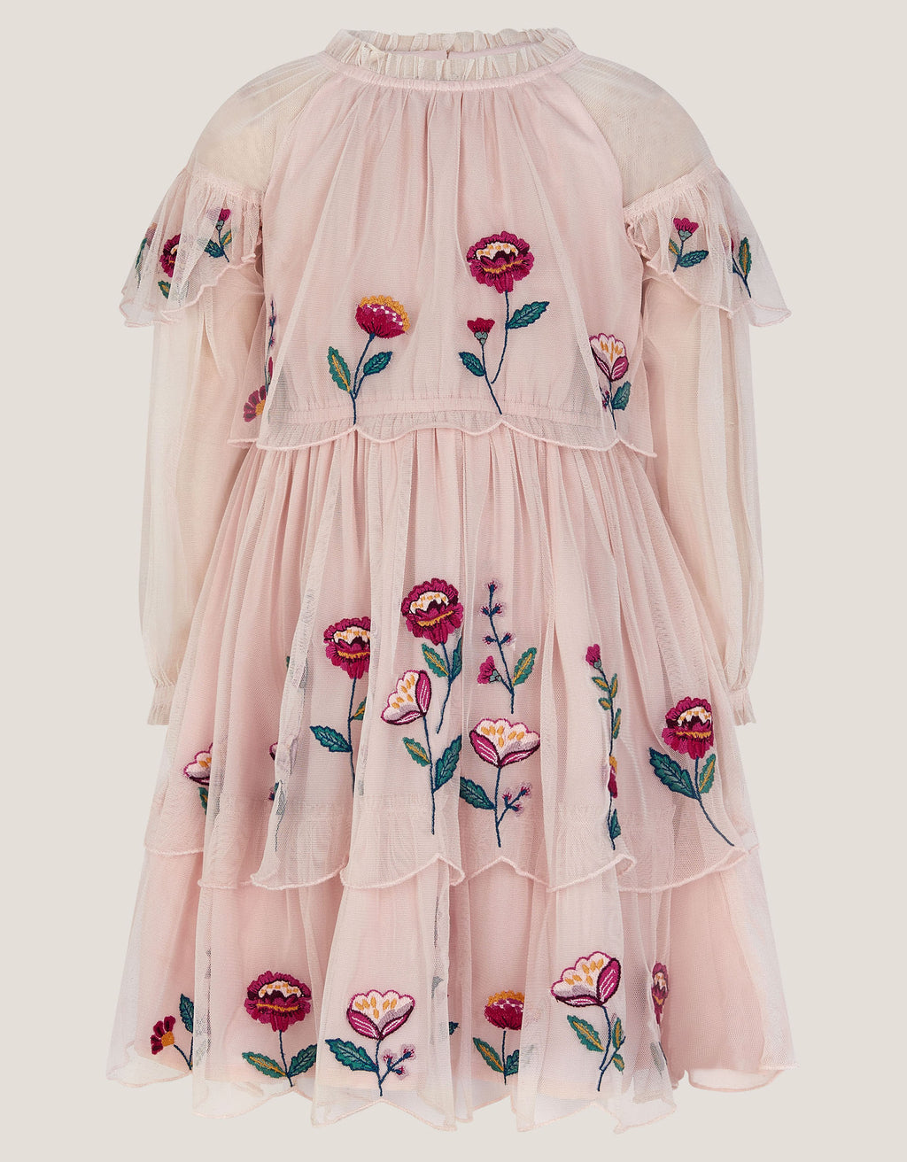 HALJINA - LS MESH SCALLOP EMB DRESS