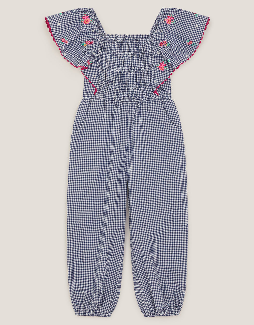 KOMBINEZON - GINGHAM SHIRRED JUMPSUIT