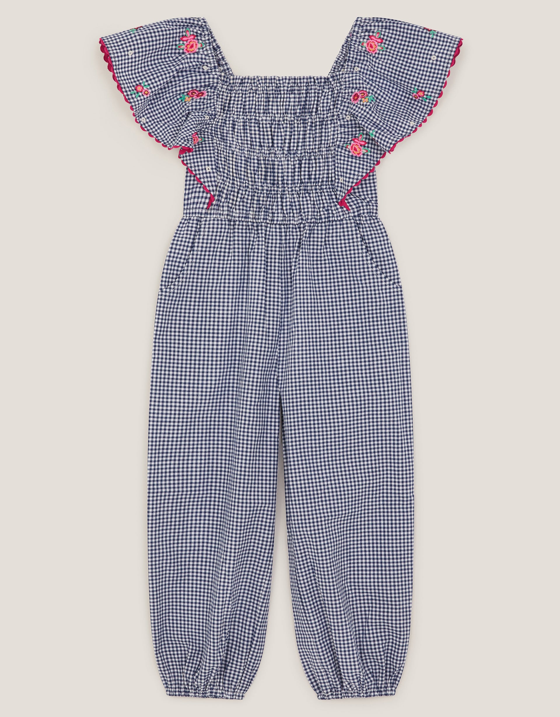 KOMBINEZON - GINGHAM SHIRRED JUMPSUIT