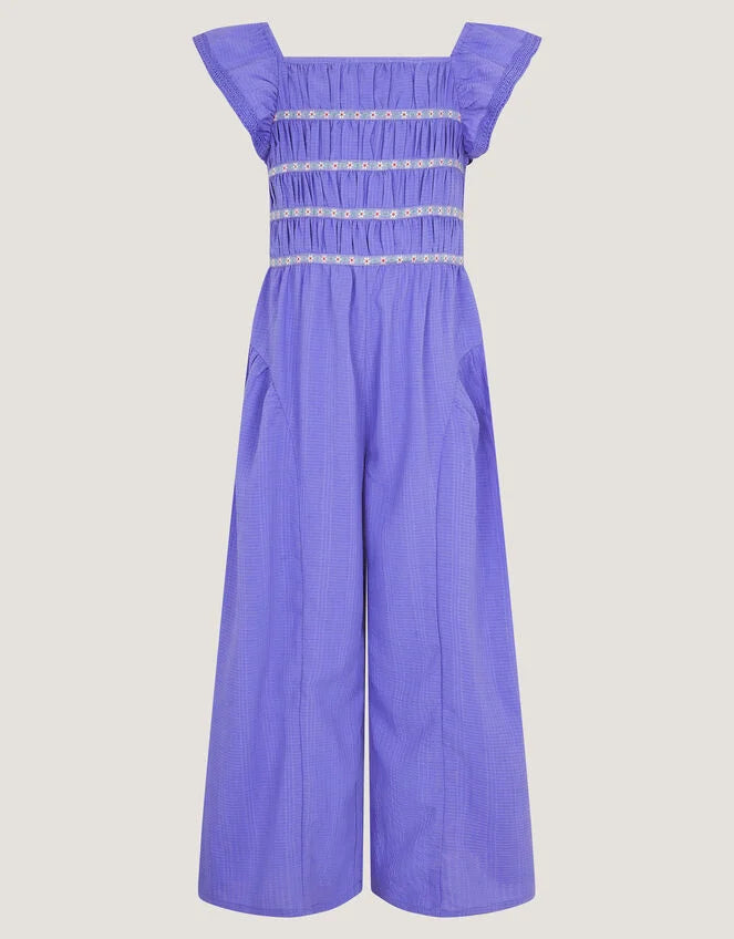 KOMBINEZON - BLUE TEXT SHIRR JUMPSUIT