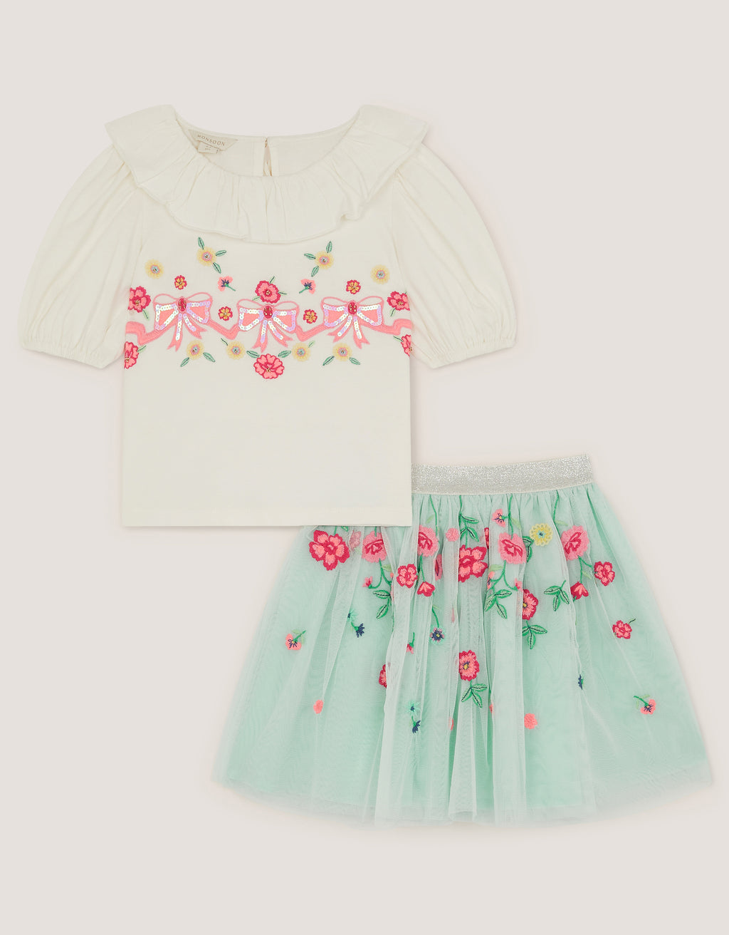 SET - BOW FLRAL TOP/DISCO SKIRT