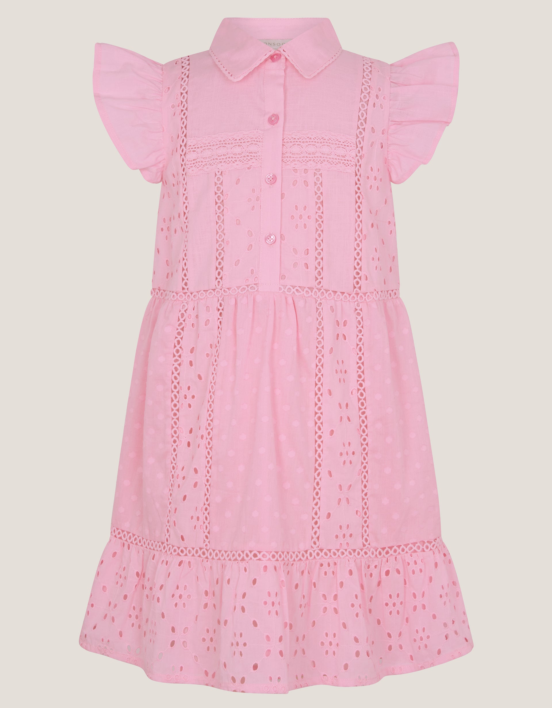 HALJINA - PINK BROIDER BUTTON DRESS