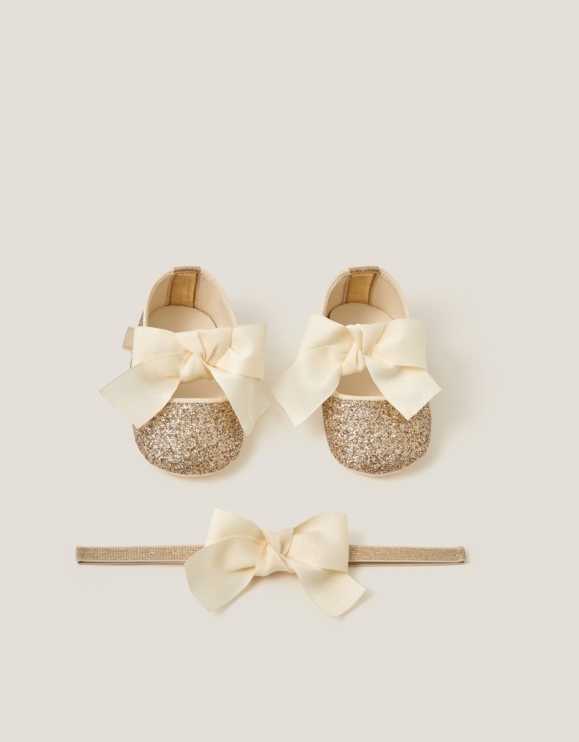 SET CIPELE I TRAKA ZA KOSU - BABY GOLD BOOTIES & BANDO