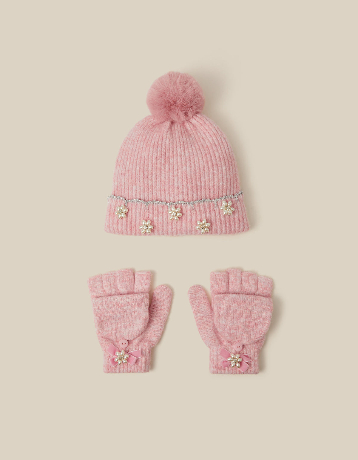 SET KAPA I RUKAVICE - PINK SCALLOP HAT & GLOVE