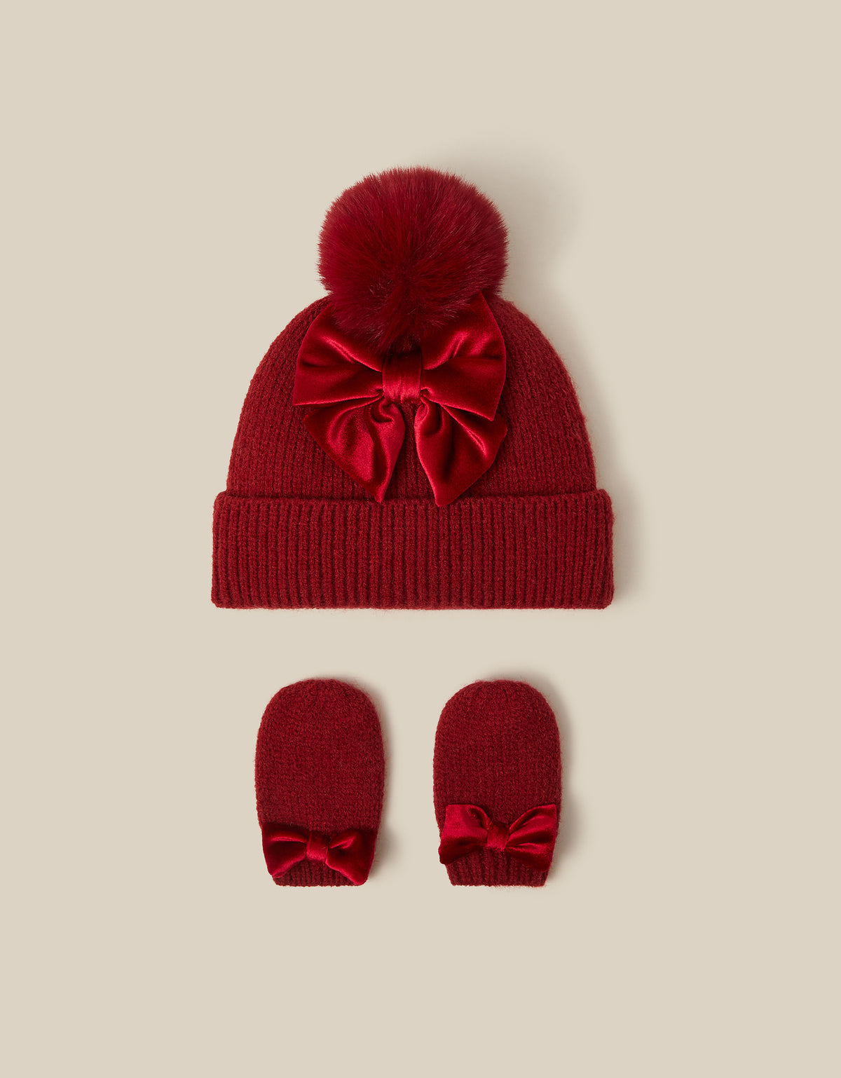 SET KAPA I RUKAVICE - BABY RED BOW HAT&MITTEN
