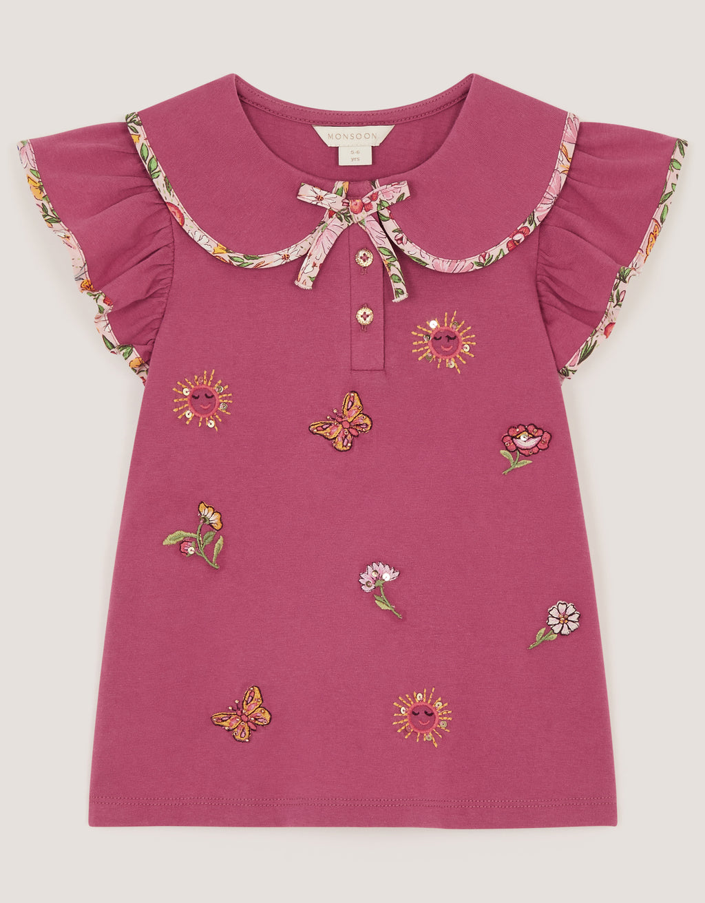 MAJICA - SS FLORAL EMB COLLAR TSHI