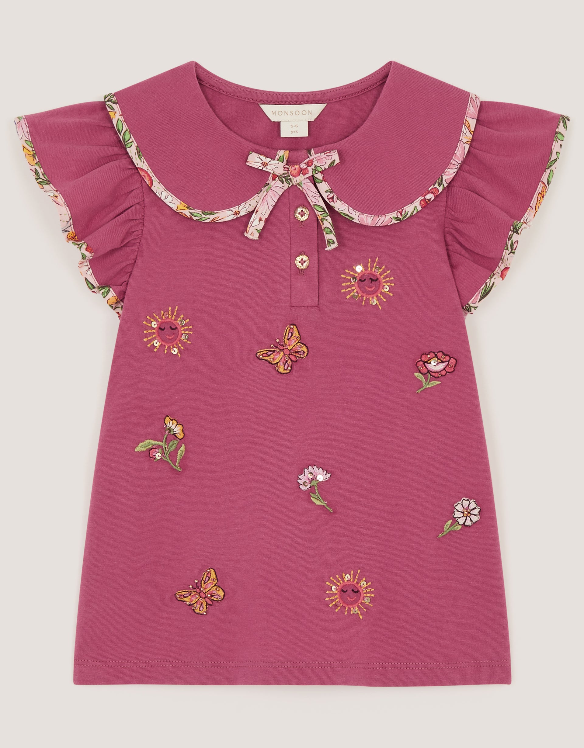 MAJICA - SS FLORAL EMB COLLAR TSHI