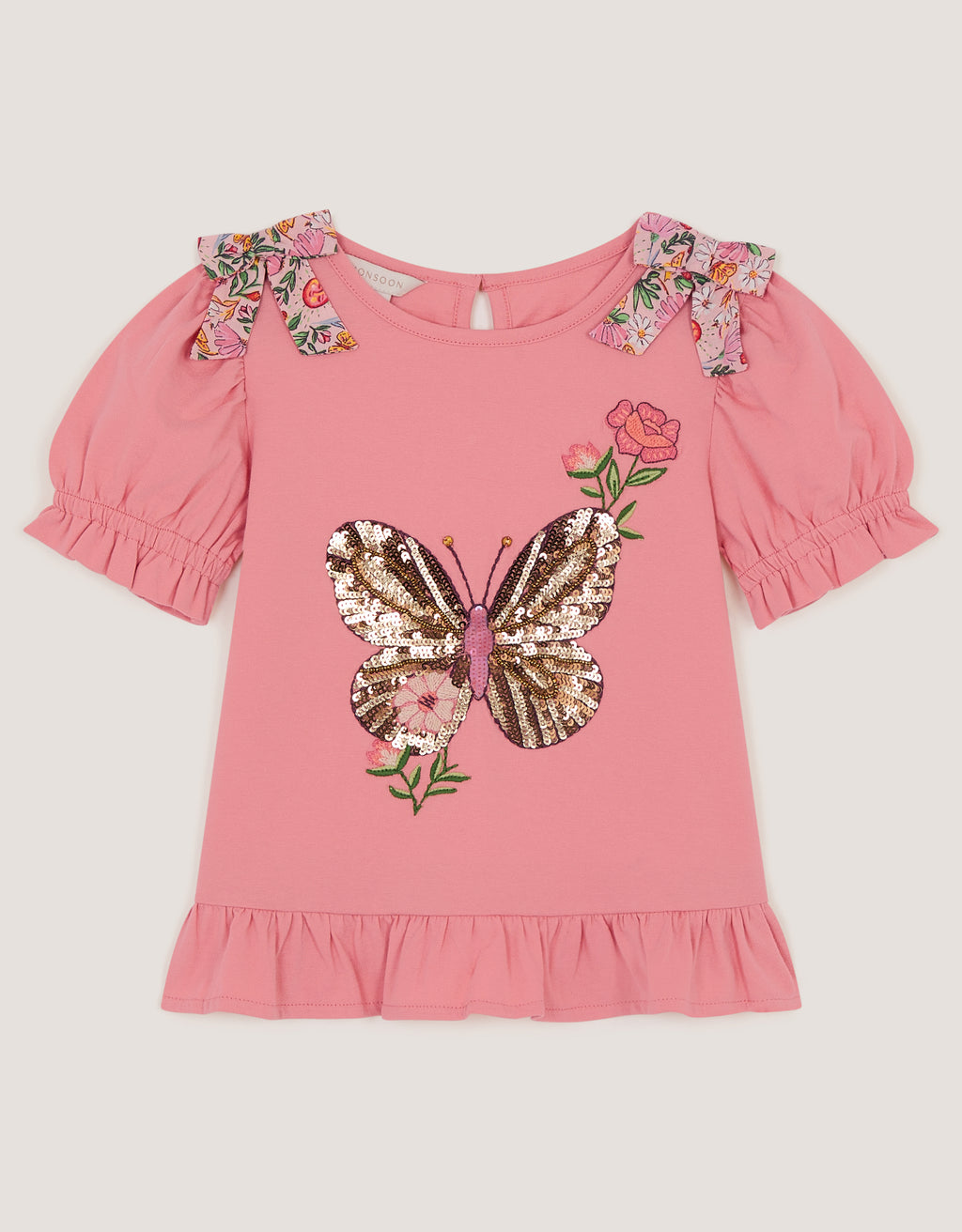 MAJICA - SS PEPLUM BEADED BUTTERFL