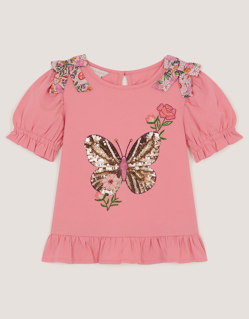 MAJICA - SS PEPLUM BEADED BUTTERFL