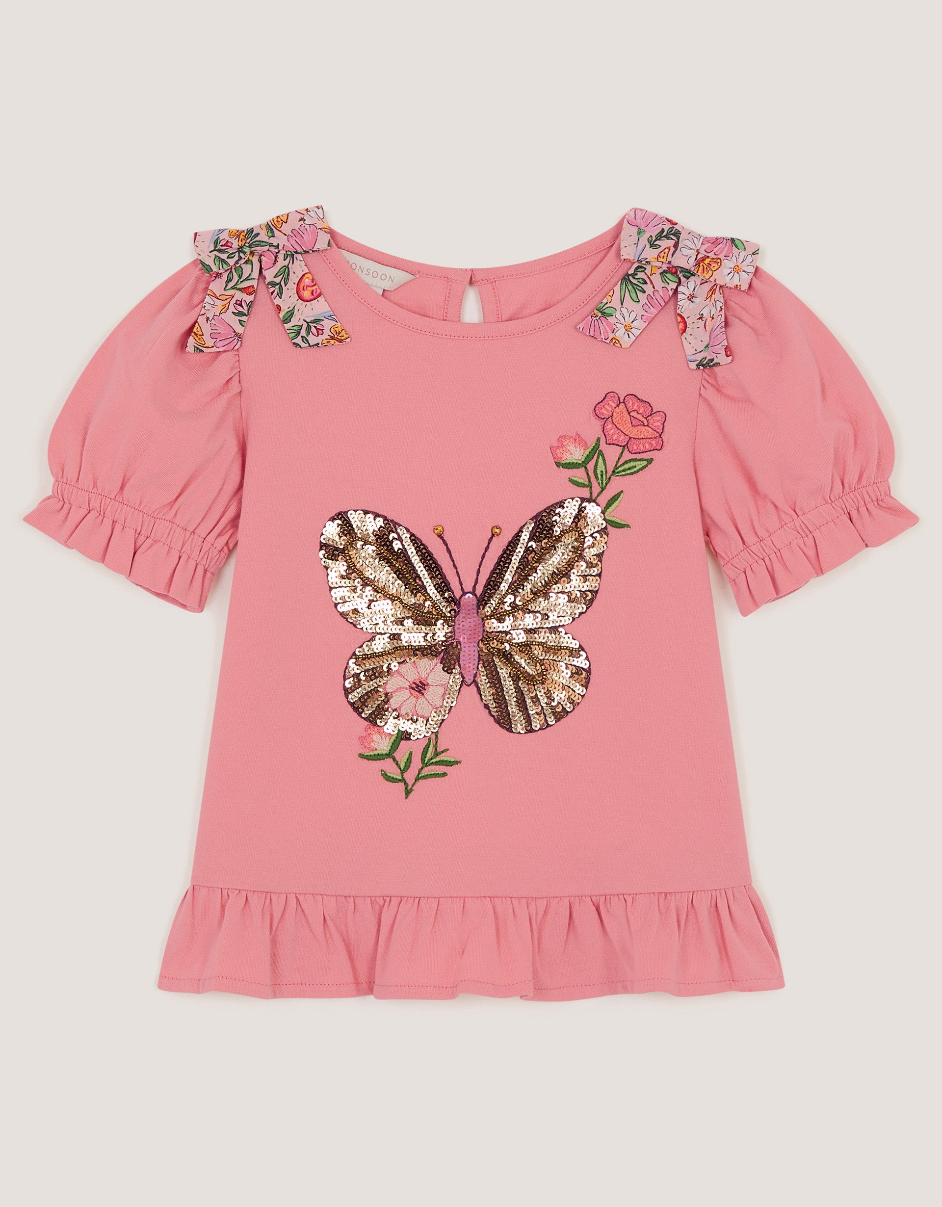 MAJICA - SS PEPLUM BEADED BUTTERFL