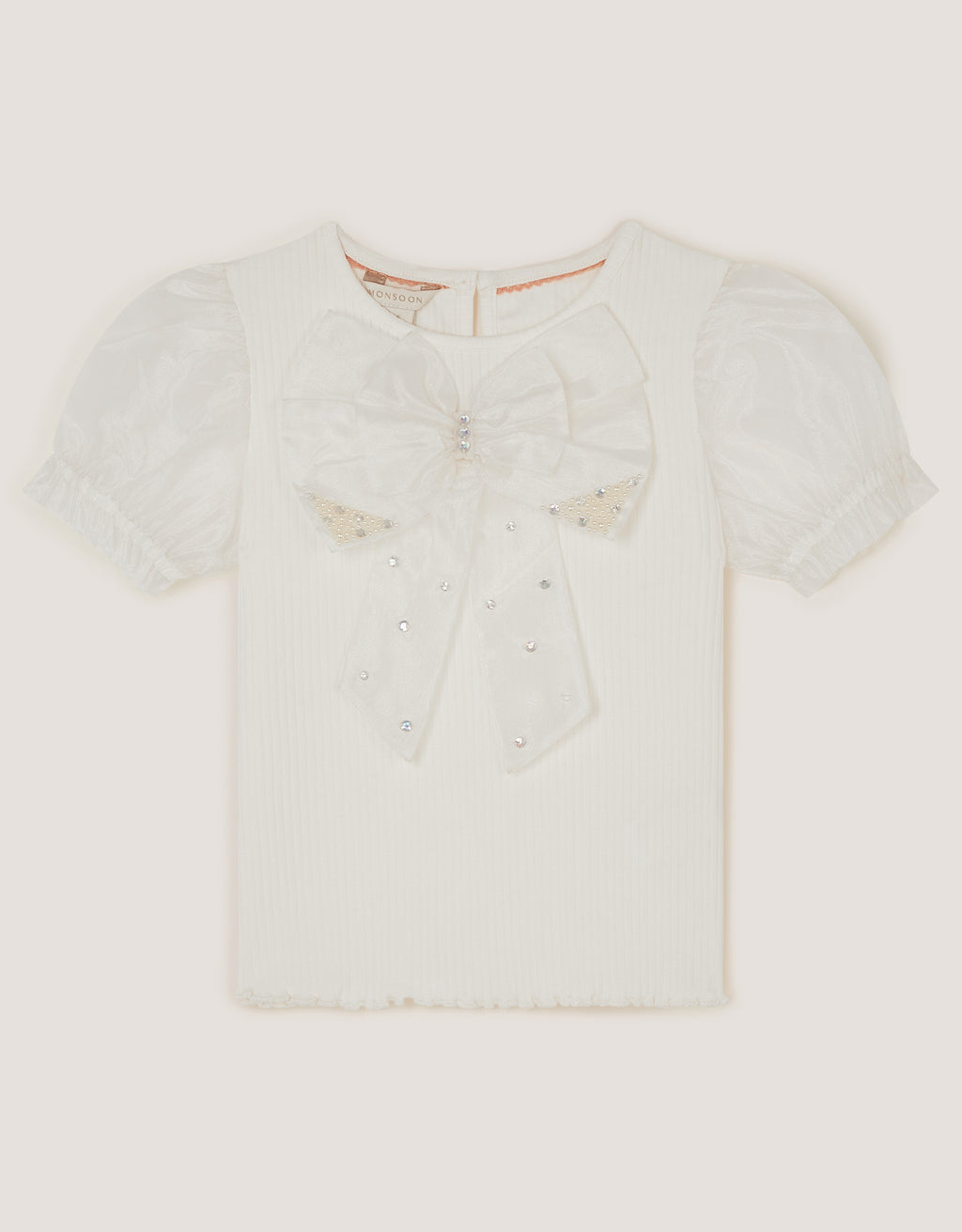 BLUZA - SS PEARL ORGNZA BOW TSHIR