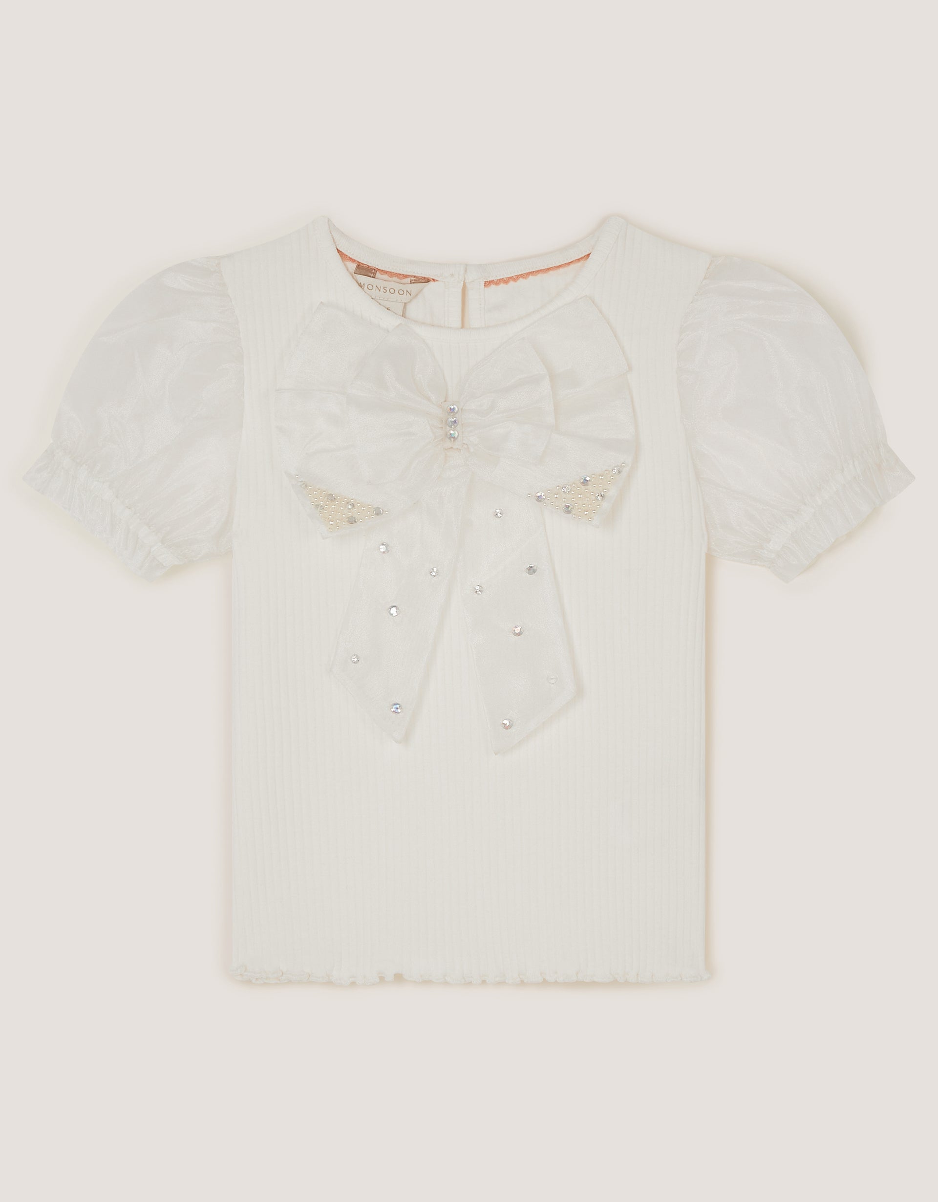 BLUZA - SS PEARL ORGNZA BOW TSHIR