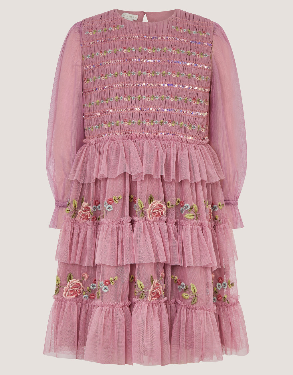 HALJINA - MESH SEQ EMB RUFFLE DRESS
