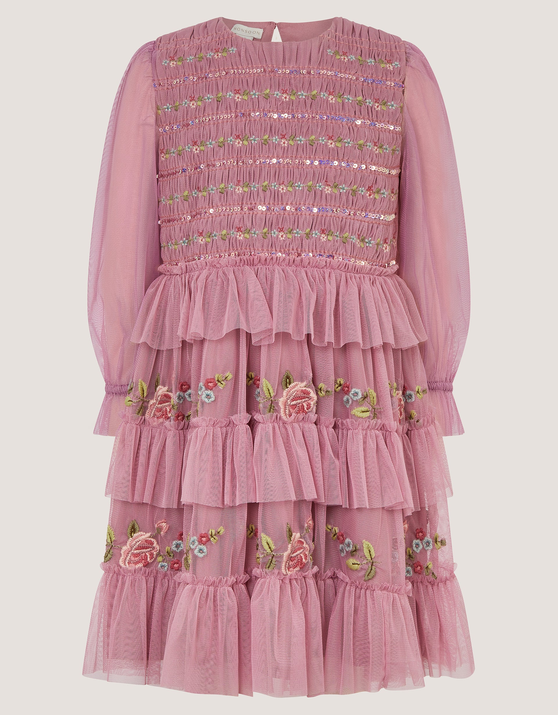HALJINA - MESH SEQ EMB RUFFLE DRESS