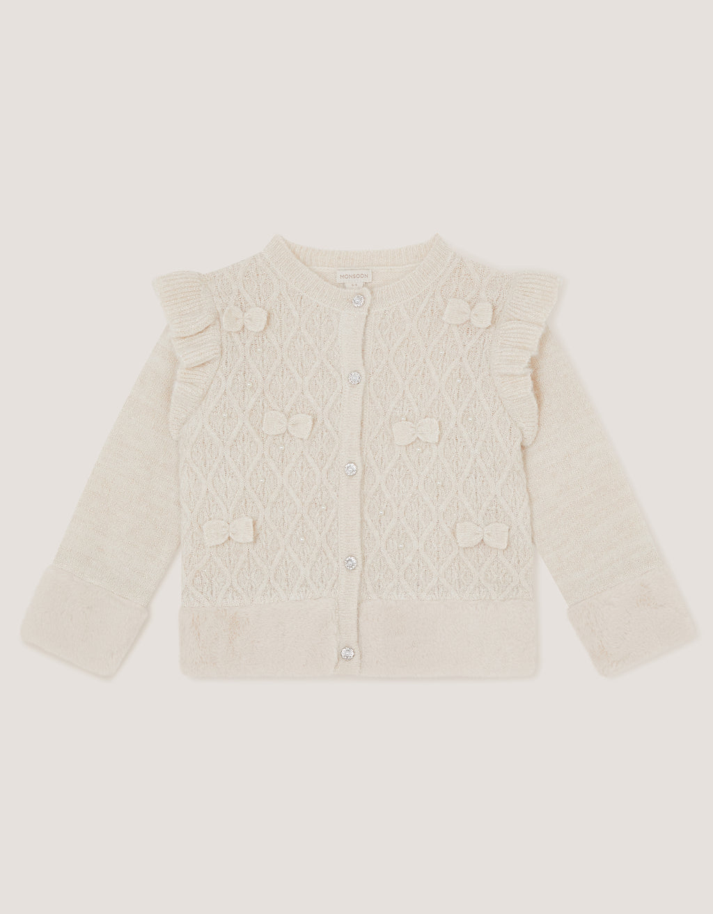 KARDIGAN - 3D BOW FUR TRIM CARDIGAN