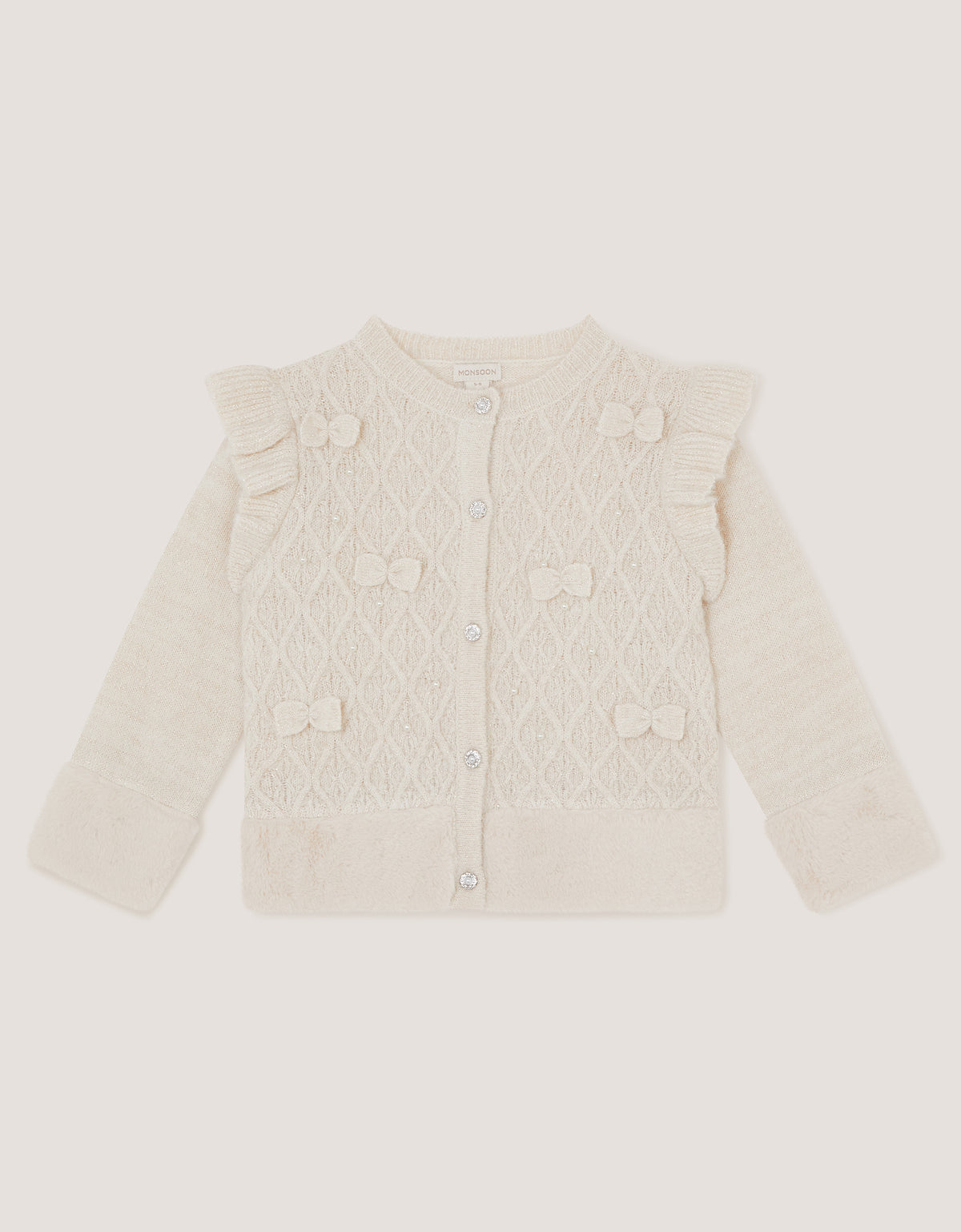 KARDIGAN - 3D BOW FUR TRIM CARDIGAN