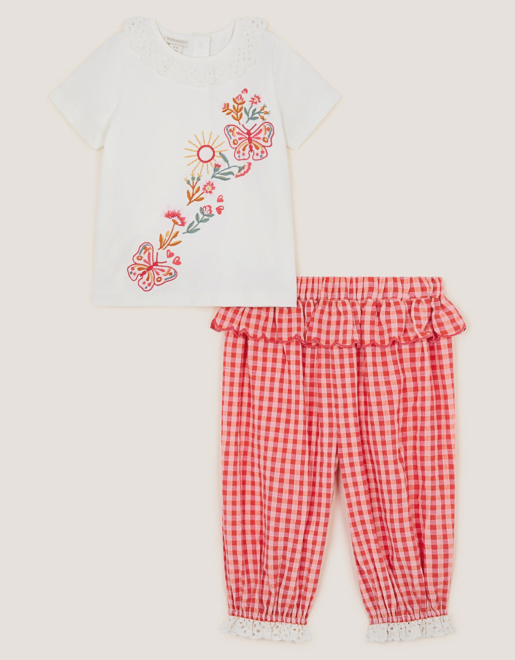 SET - BABY EMB TOP & GINGHAM TR