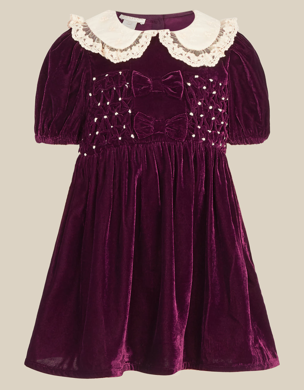 HALJINA - BBY VLVT COLAR SMCKD DRES