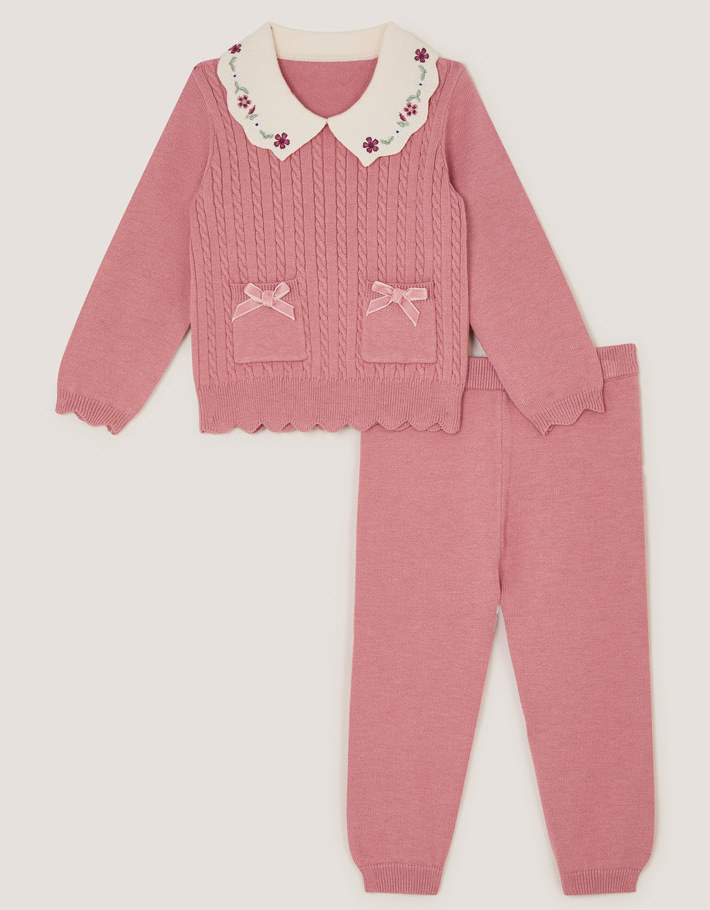 SET - BBY PINK CABLE KNITD SET