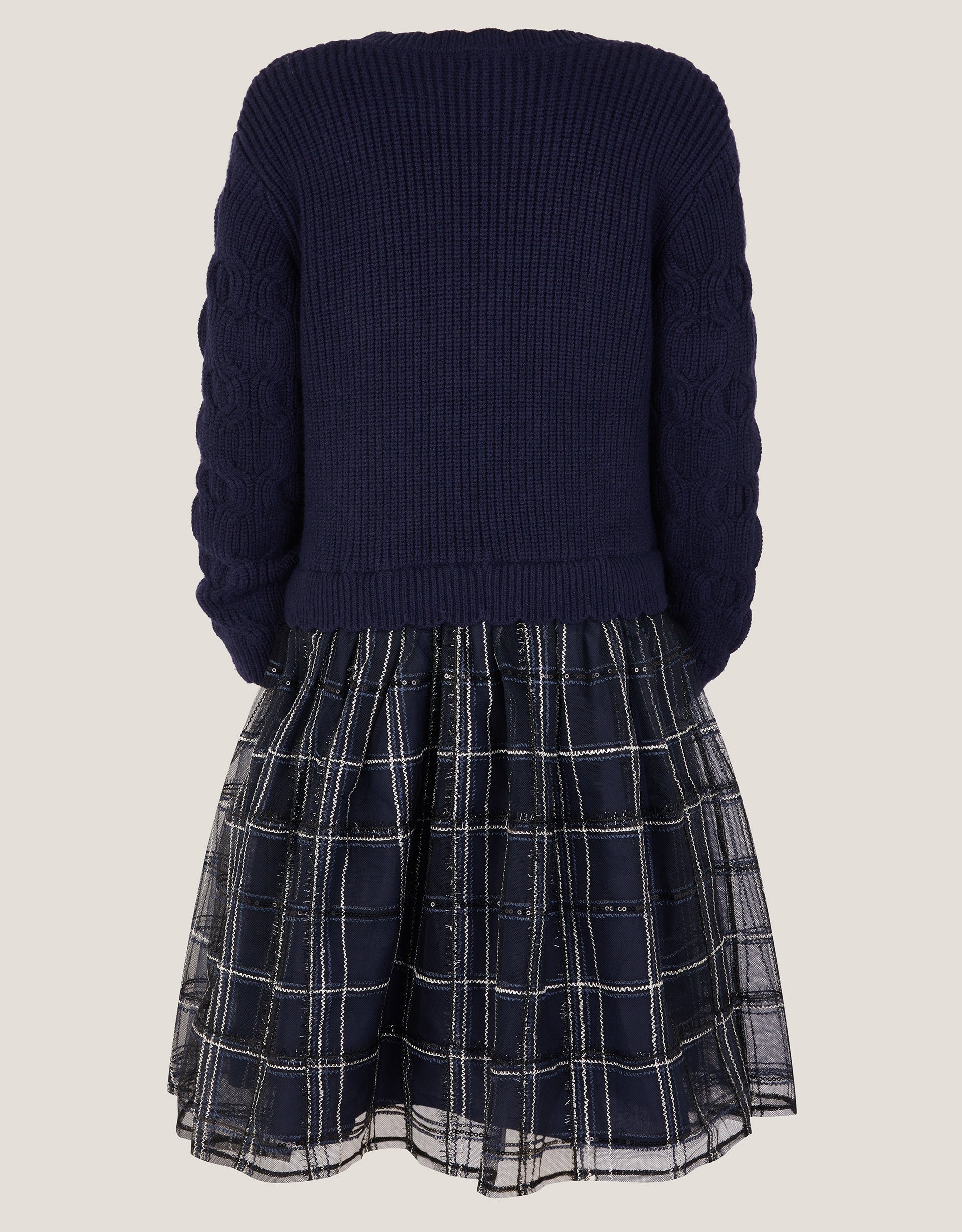HALJINA - BOW KNIT 2IN1 CHECK DRESS