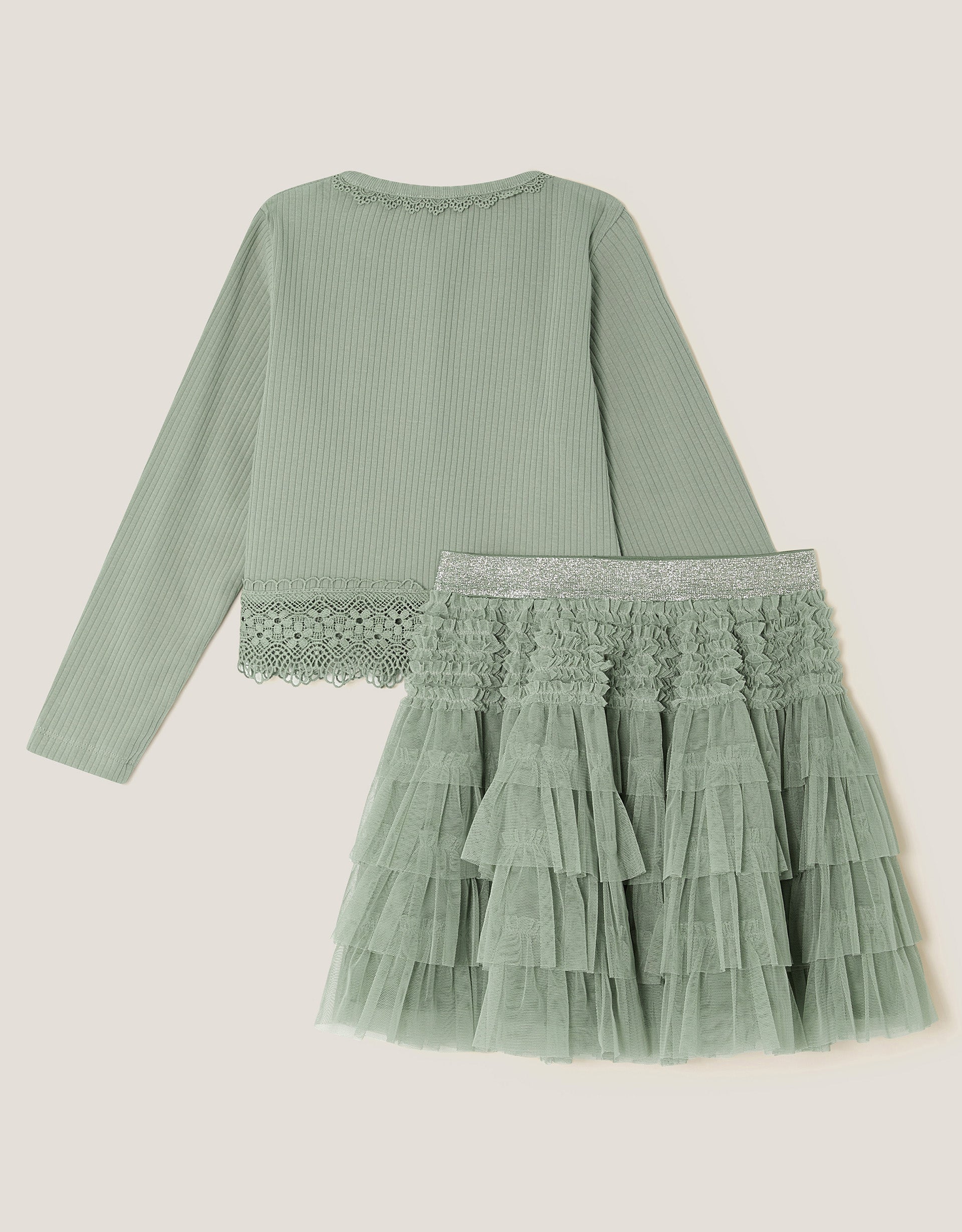 SET - EMB RIB CARDI MESH SKIRT