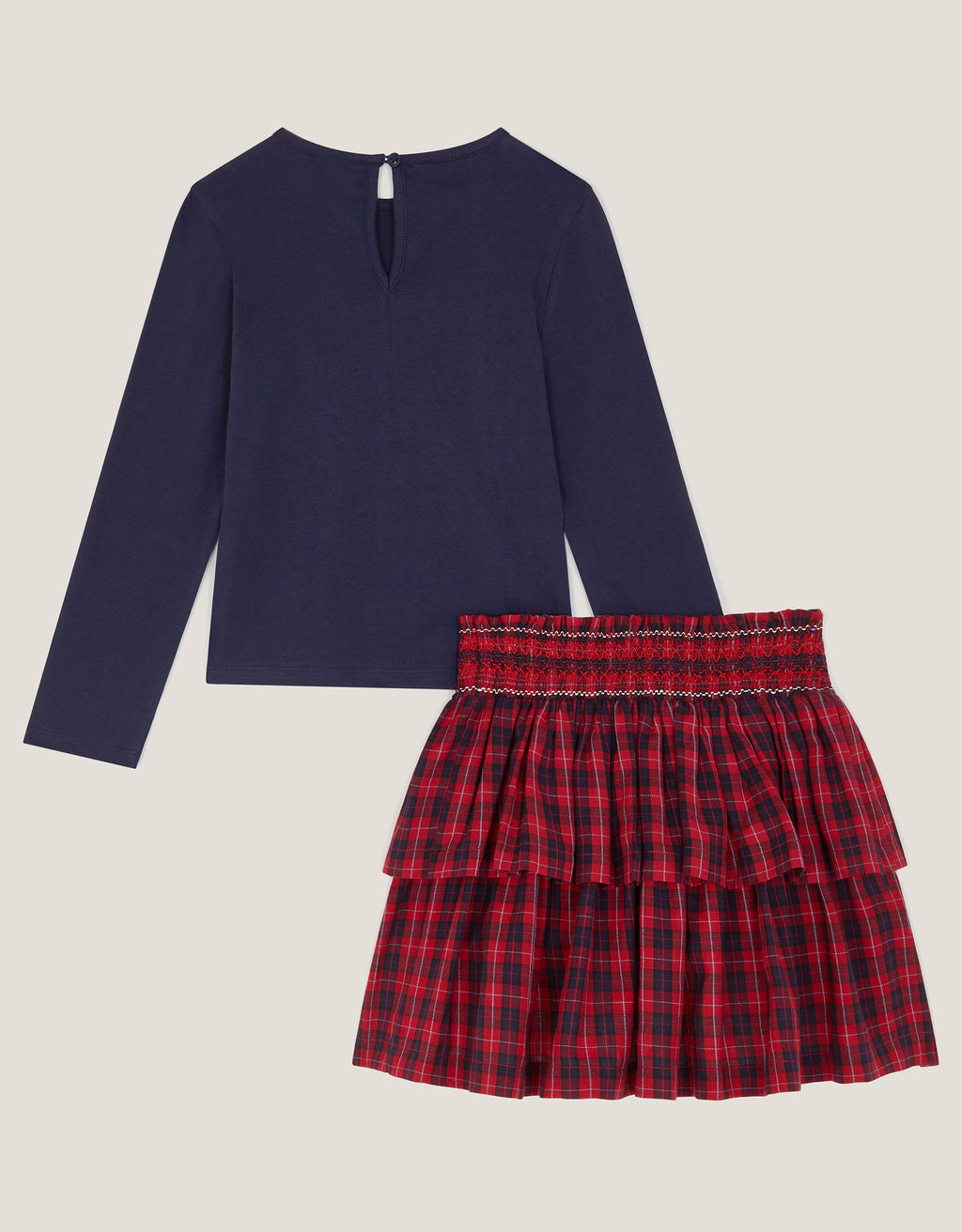 SET - BOW EMB TEE/ TARTAN SKIRT