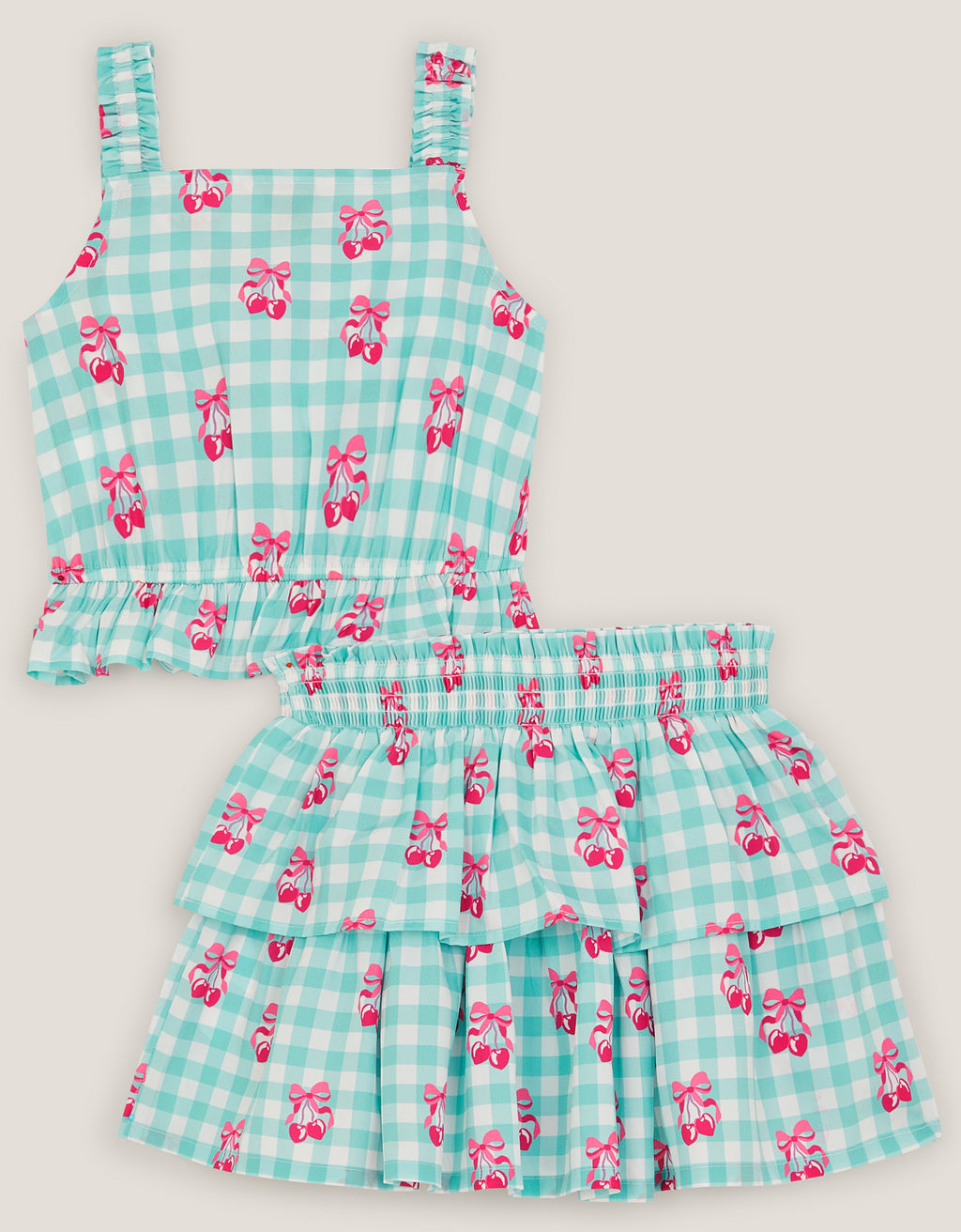 SET - GINGHAM CHERRY SKIRT SET
