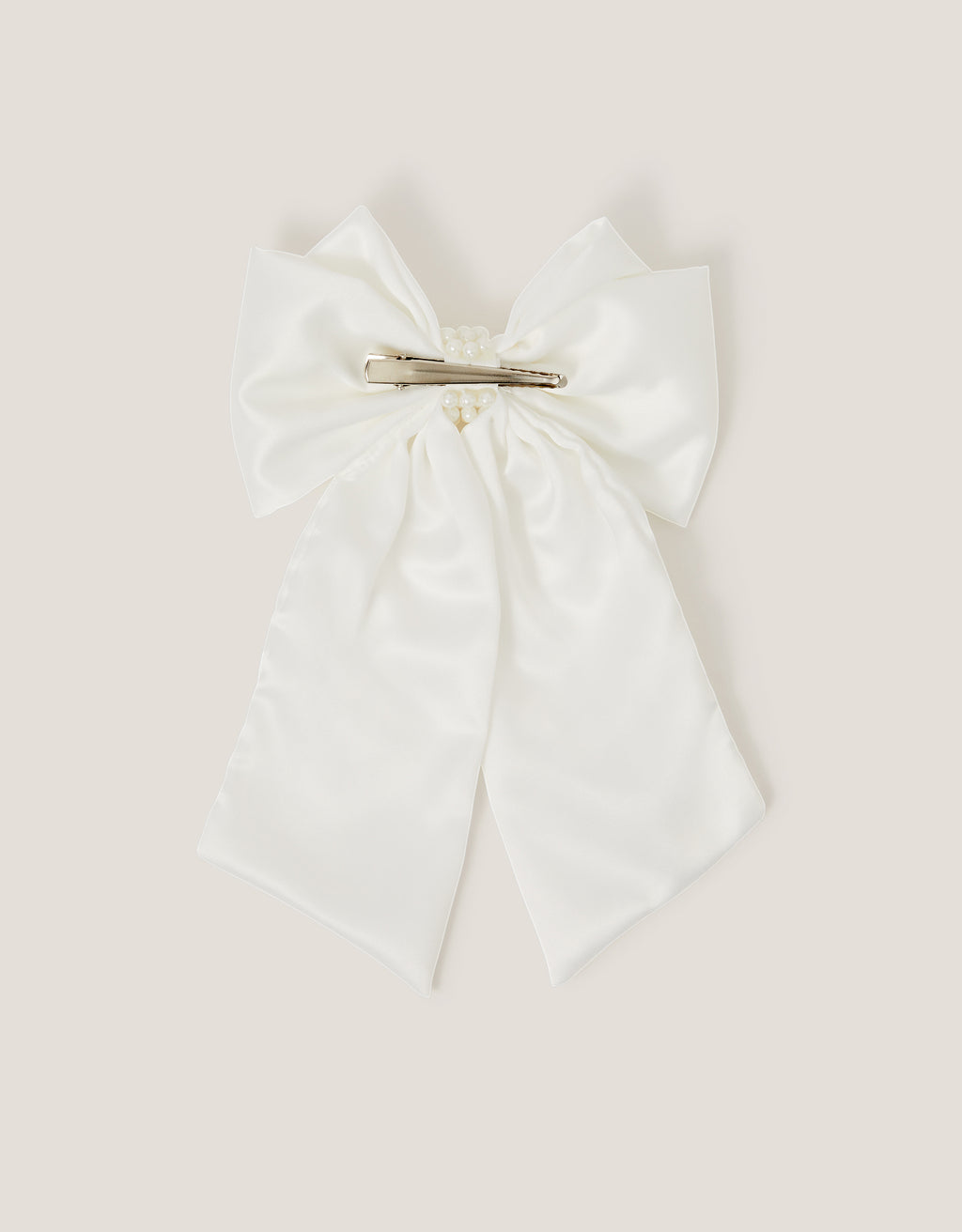 MAŠNA ZA KOSU - PEARL SATIN LONG BOW CLIP