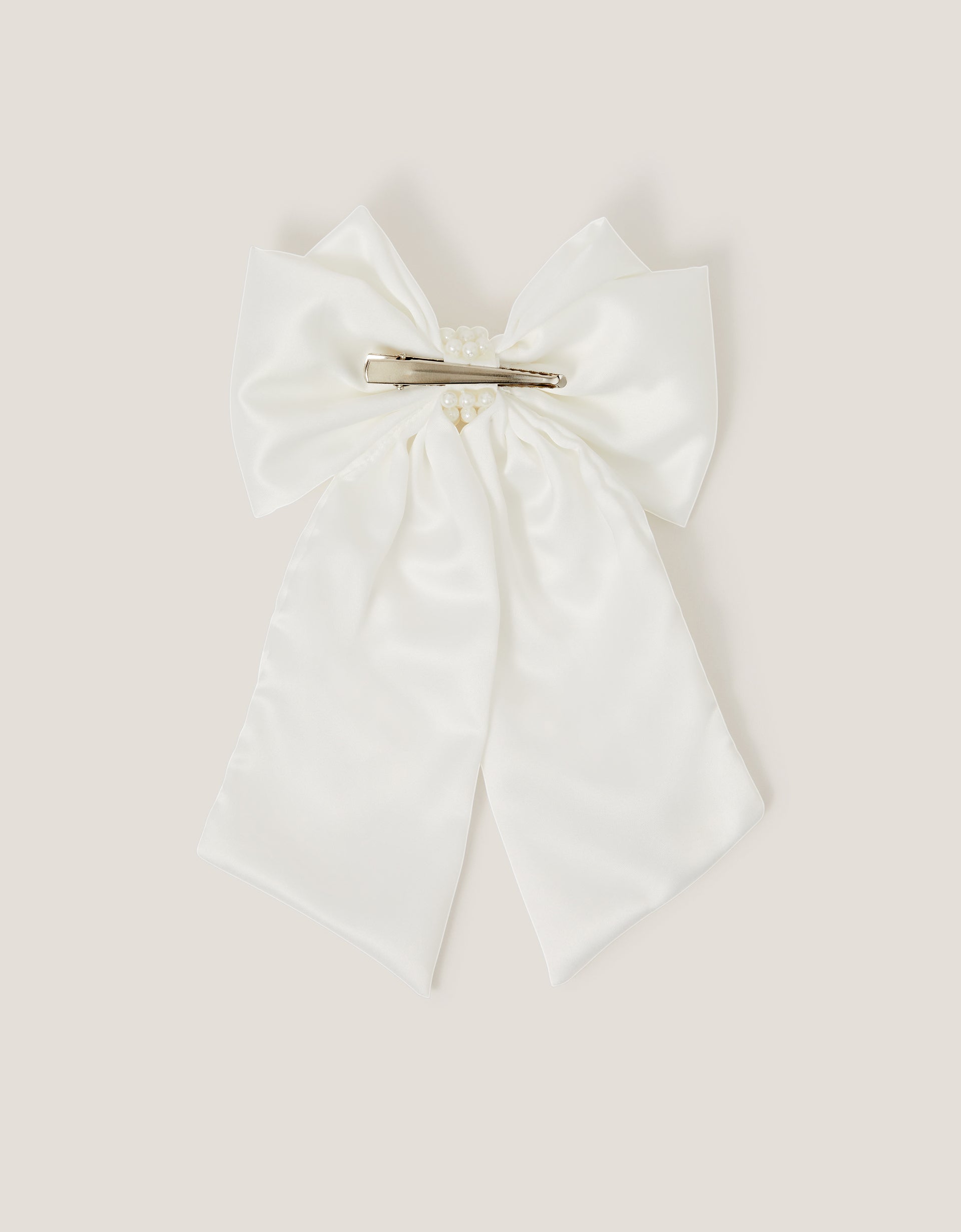 MAŠNA ZA KOSU - PEARL SATIN LONG BOW CLIP