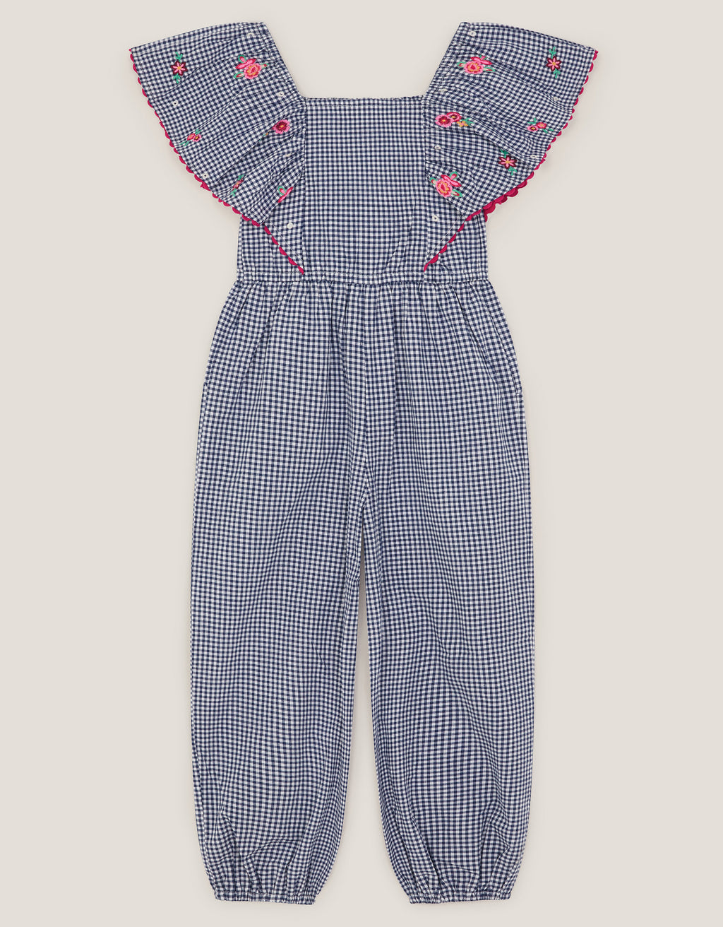 KOMBINEZON - GINGHAM SHIRRED JUMPSUIT