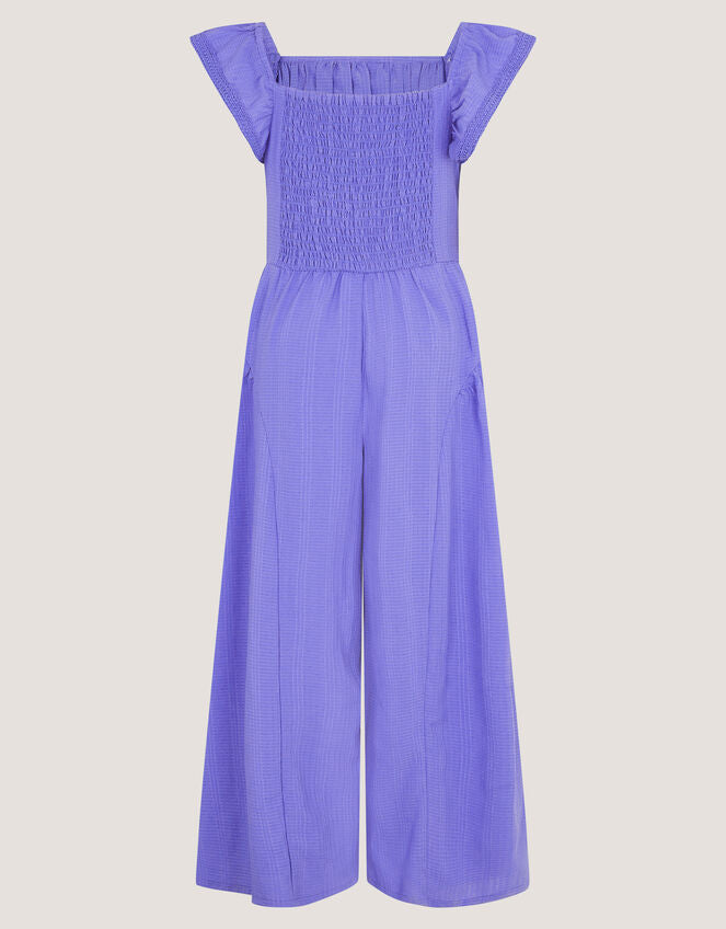 KOMBINEZON - BLUE TEXT SHIRR JUMPSUIT