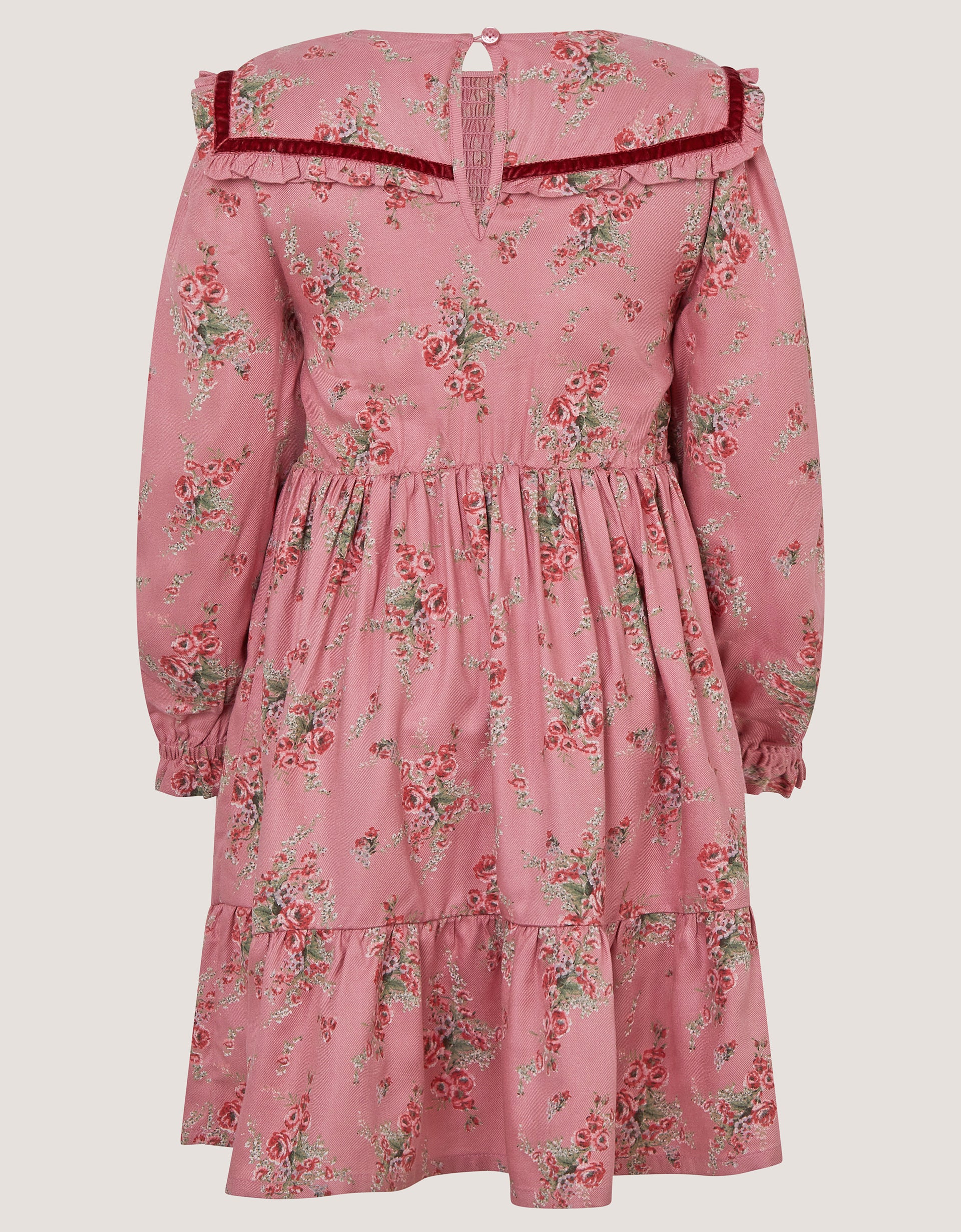 HALJINA - PNK DITSY COLARED LS DRES