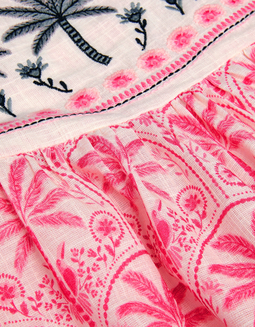 KOMBINEZON - PINK PALM PRINT EMBROID P
