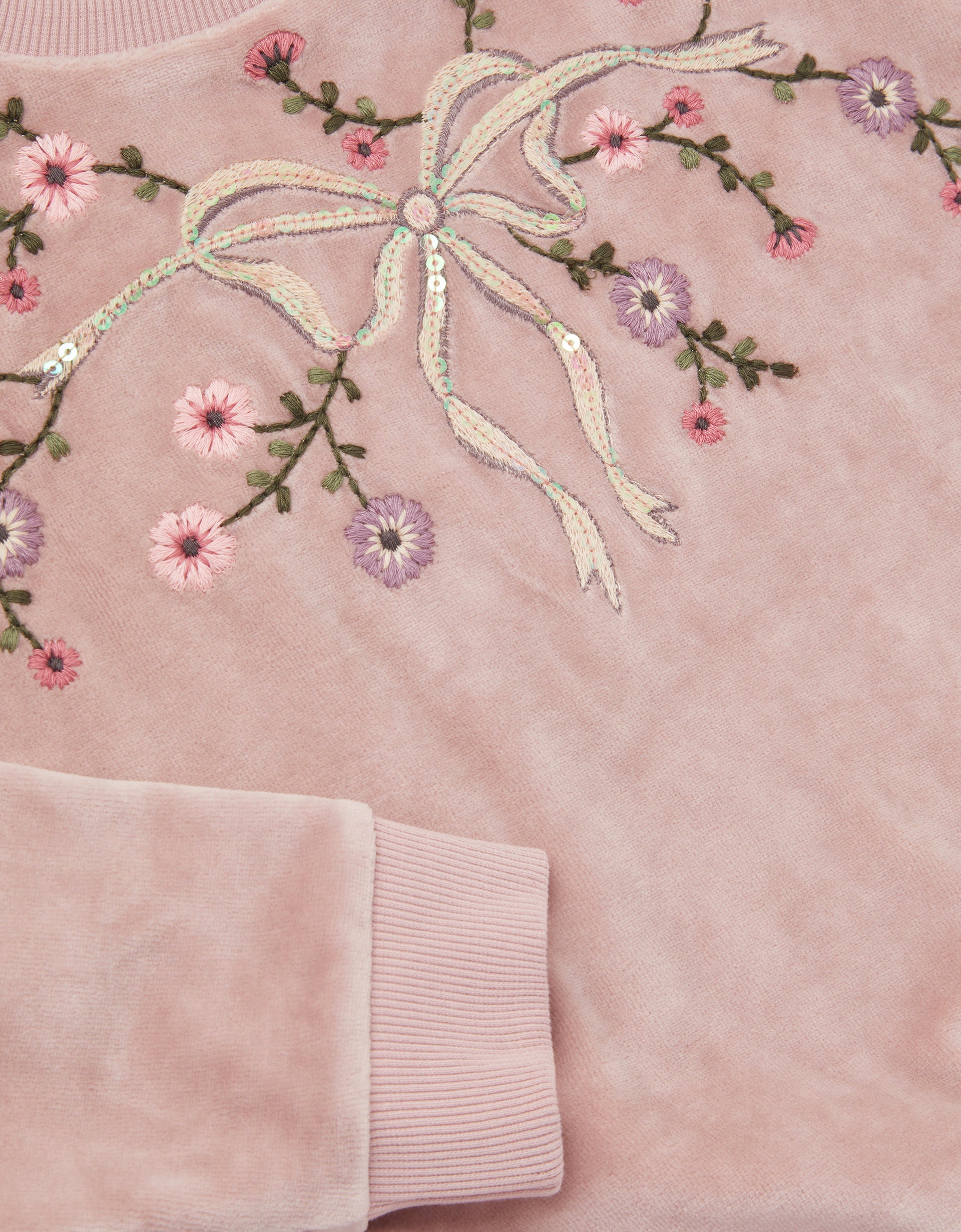 DUKS - VELOUR EMB BOW SWEAT TOP