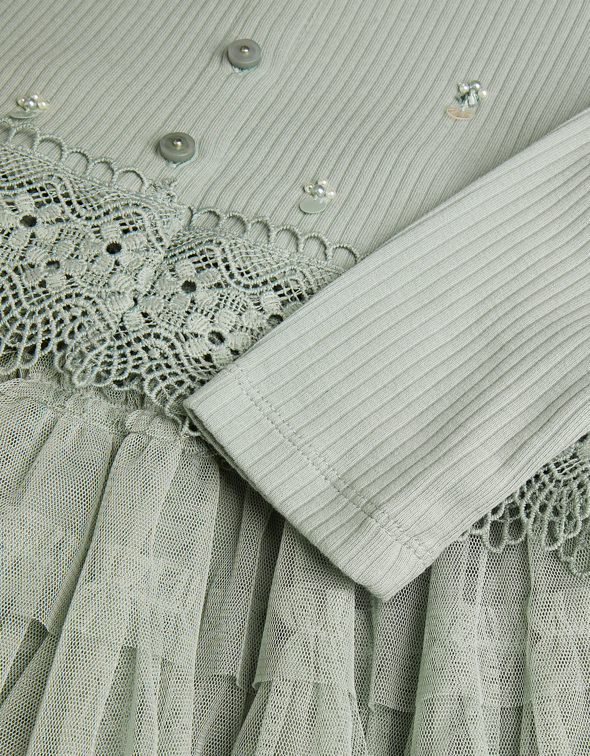 SET - EMB RIB CARDI MESH SKIRT